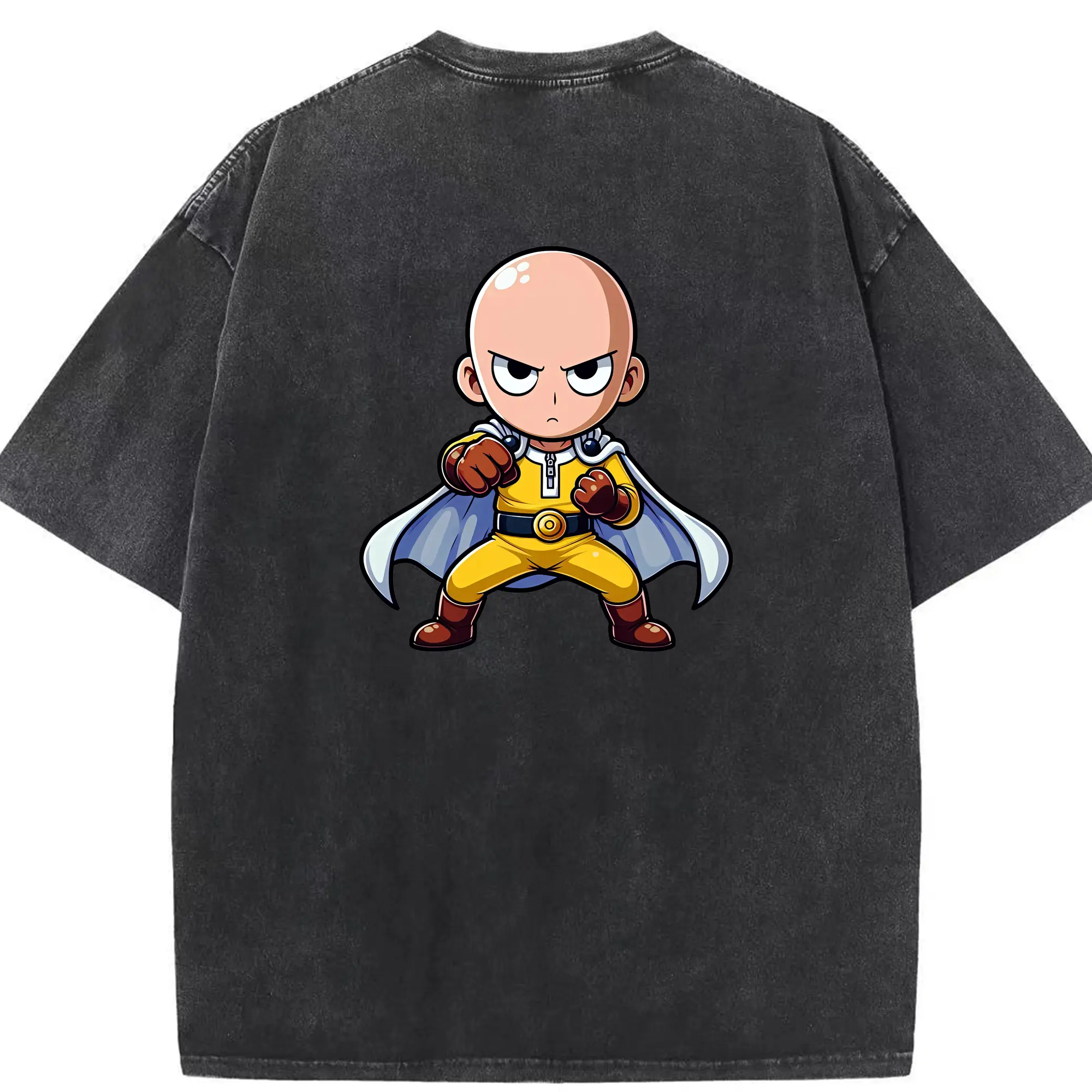 ワンパンマン グッズ サイタマ - 綿100％ ヴィンテージ風 半袖Tシャツ ・ 背面プリント ・ 柔らか肌触り ・ 通気性 快適 ・ スポーツ カジュアル 外出用