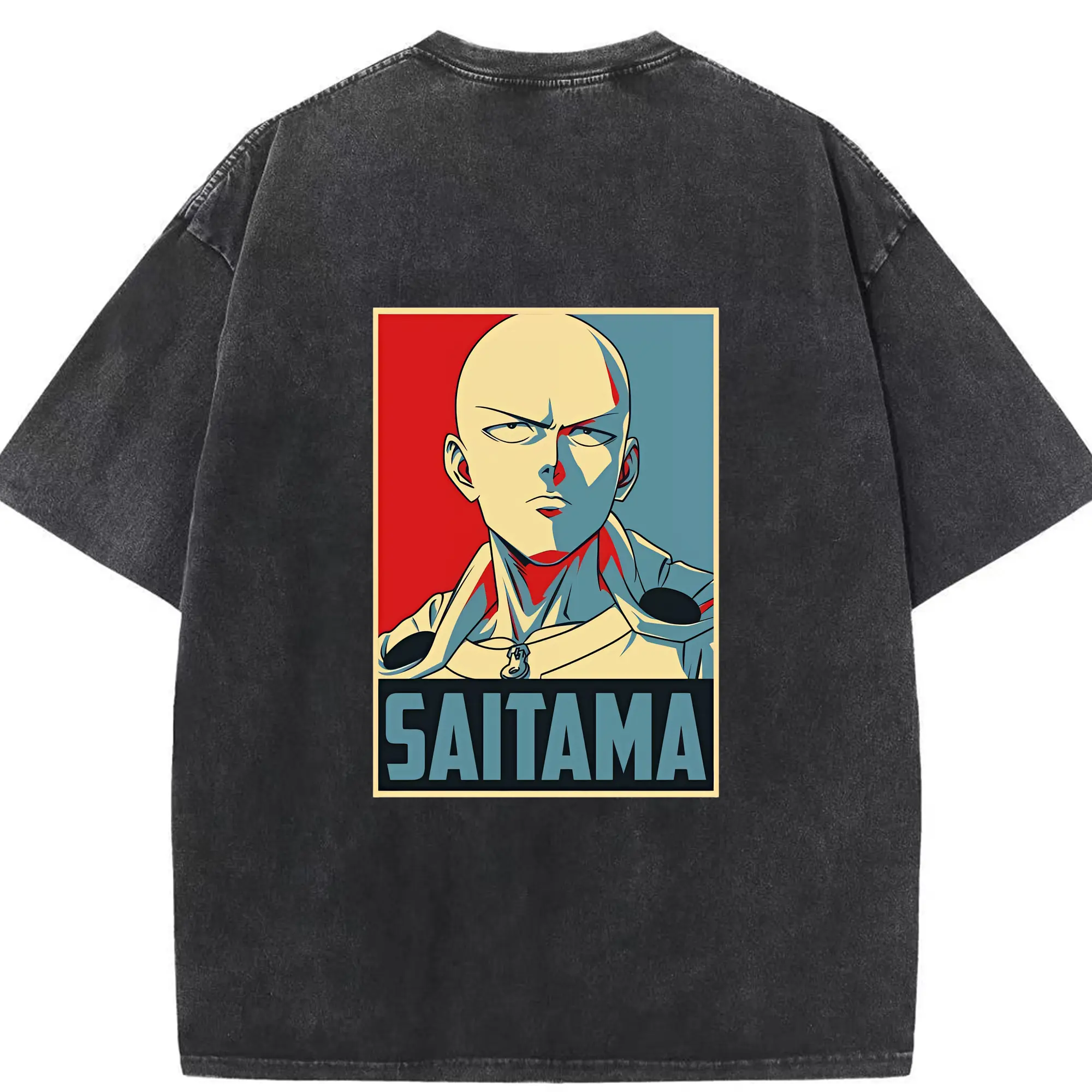 ワンパンマン グッズ サイタマ - 綿100％ ヴィンテージ風 半袖Tシャツ ・ 背面プリント ・ 柔らか肌触り ・ 通気性 快適 ・ スポーツ カジュアル 外出用