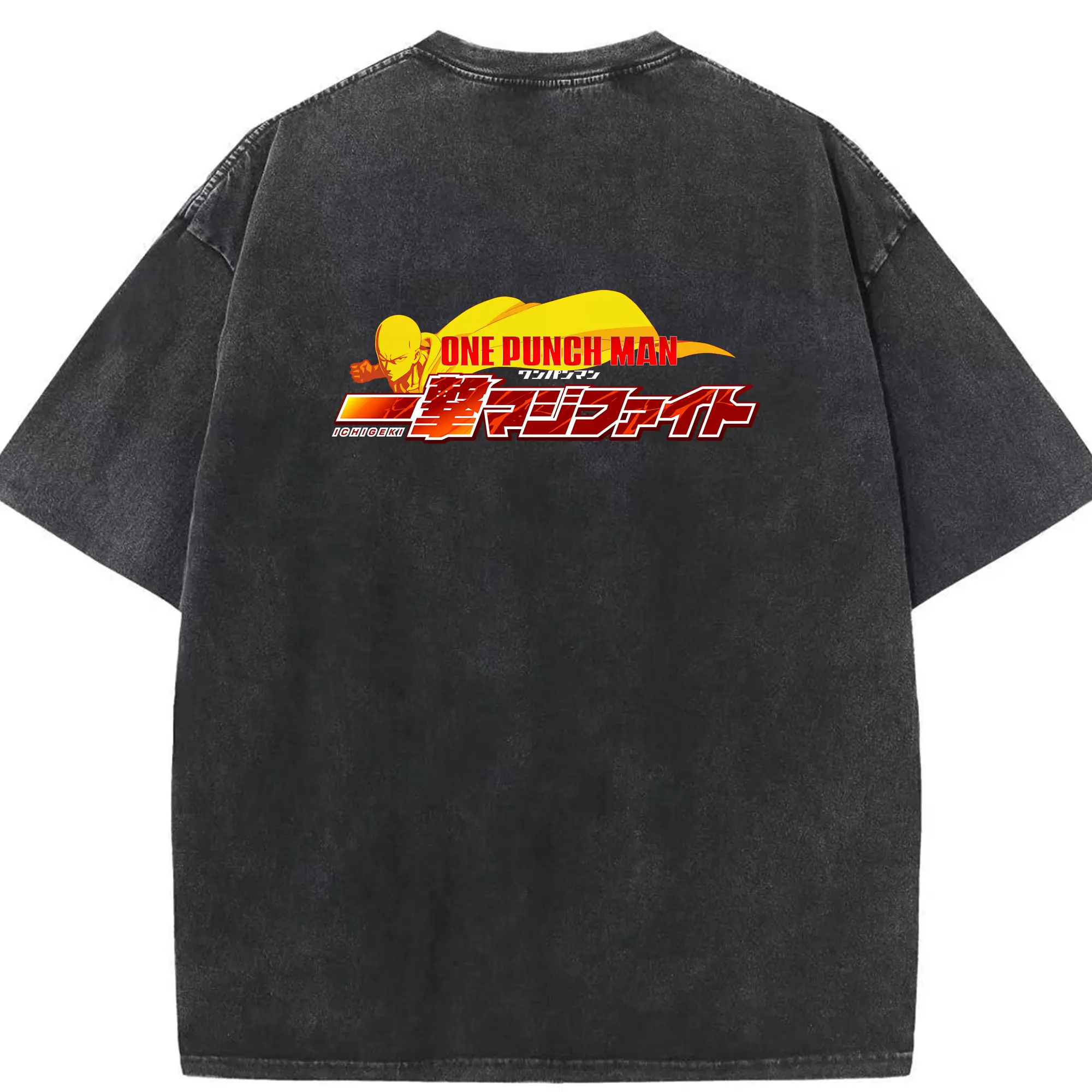 ワンパンマン グッズ サイタマ - 綿100％ ヴィンテージ風 半袖Tシャツ ・ 背面プリント ・ 柔らか肌触り ・ 通気性 快適 ・ スポーツ カジュアル 外出用