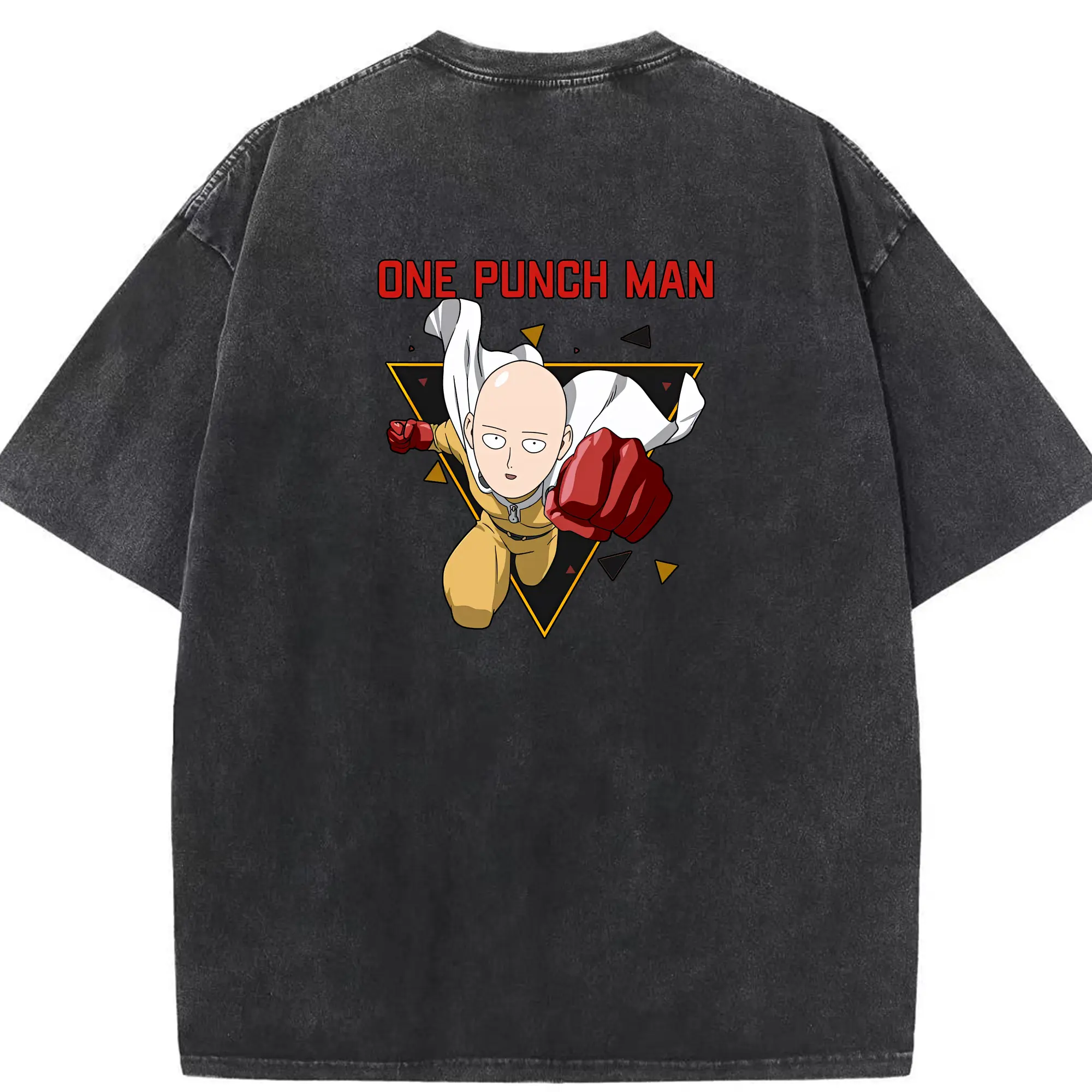 ワンパンマン グッズ サイタマ - 綿100％ ヴィンテージ風 半袖Tシャツ ・ 背面プリント ・ 柔らか肌触り ・ 通気性 快適 ・ スポーツ カジュアル 外出用