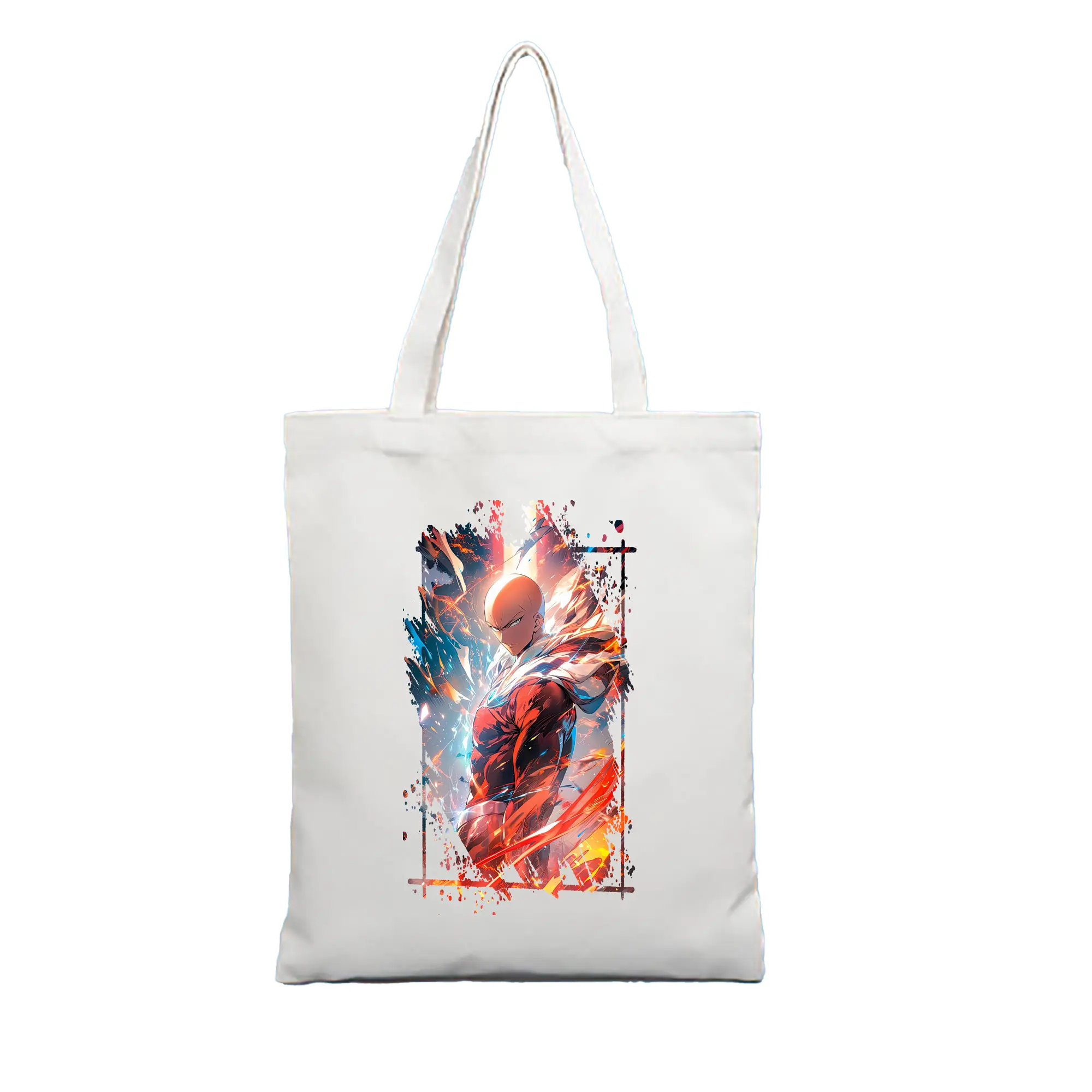 ワンパンマン グッズ サイタマ - 縦型キャンバス手提げバッグ（トートバッグ） ・ キャンバス素材 ・ ショッピング用 ・ 軽量 丈夫 お手入れ簡単