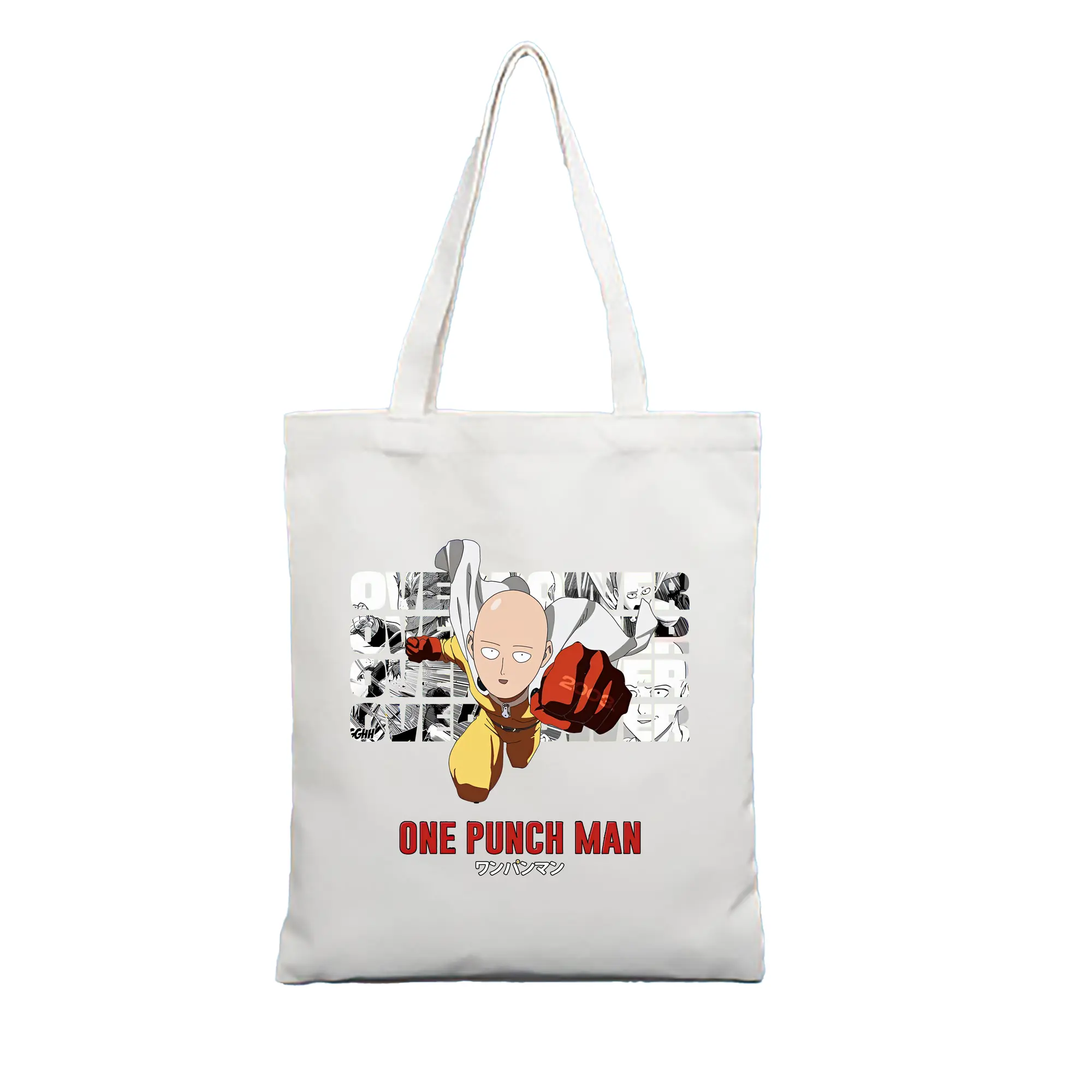 ワンパンマン グッズ サイタマ - 縦型キャンバス手提げバッグ（トートバッグ） ・ キャンバス素材 ・ ショッピング用 ・ 軽量 丈夫 お手入れ簡単