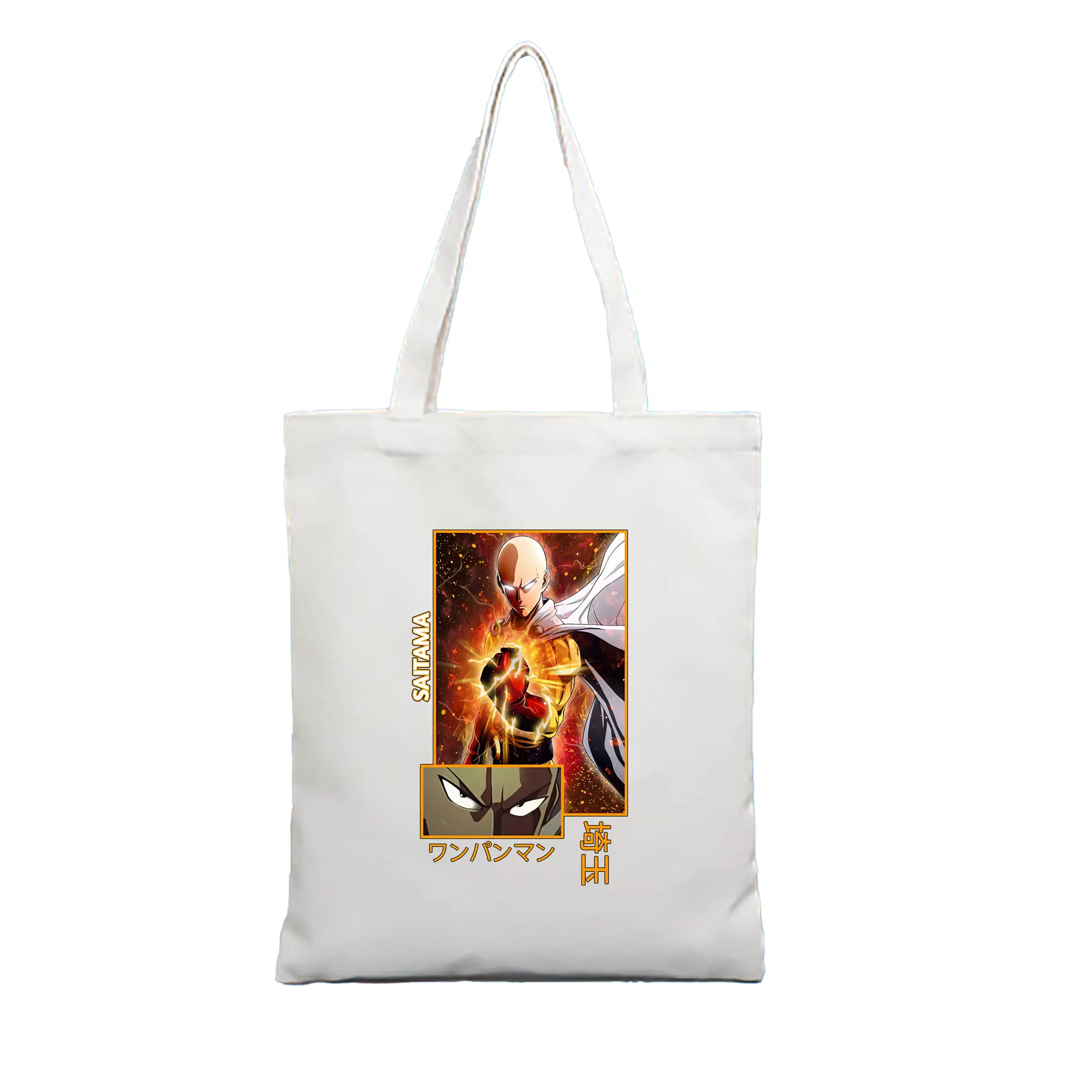ワンパンマン グッズ サイタマ - 縦型キャンバス手提げバッグ（トートバッグ） ・ キャンバス素材 ・ ショッピング用 ・ 軽量 丈夫 お手入れ簡単