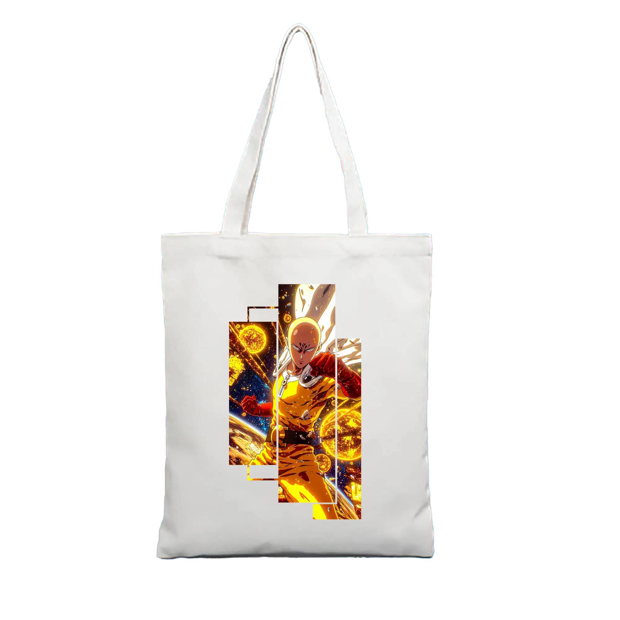 ワンパンマン グッズ サイタマ - 縦型キャンバス手提げバッグ（トートバッグ） ・ キャンバス素材 ・ ショッピング用 ・ 軽量 丈夫 お手入れ簡単