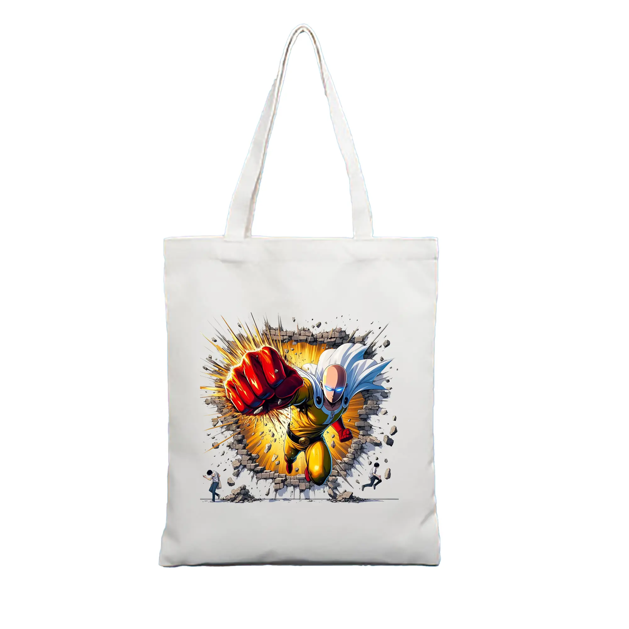 ワンパンマン グッズ サイタマ - 縦型キャンバス手提げバッグ（トートバッグ） ・ キャンバス素材 ・ ショッピング用 ・ 軽量 丈夫 お手入れ簡単