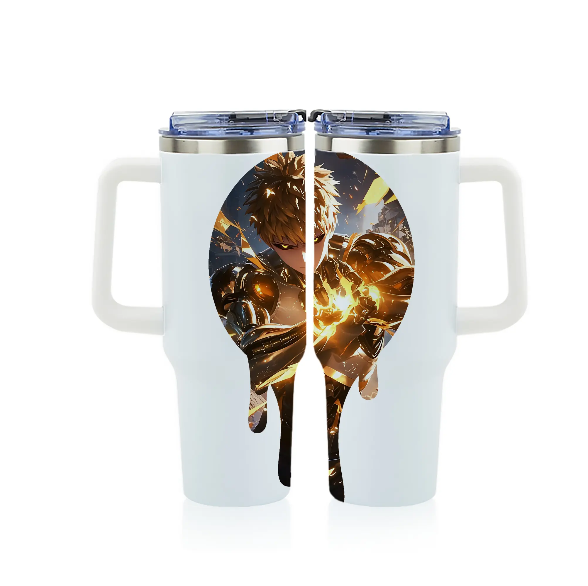 ワンパンマン グッズ ジェノス - 1200mL フルプリント車用タンブラー ・ 304ステンレス 内側 ・ 201ステンレス 外側 ・ 保温 保冷 ・ 通勤 ドライブ アウトドア用