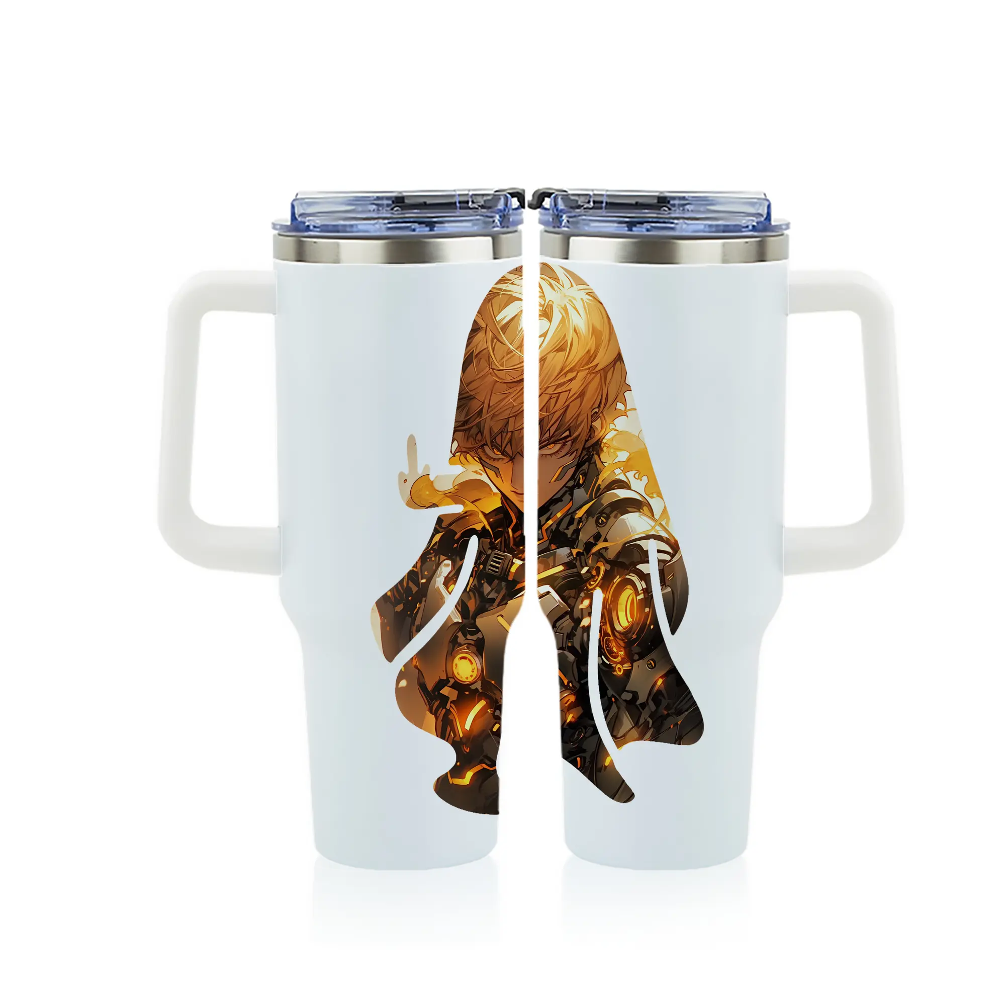 ワンパンマン グッズ ジェノス - 1200mL フルプリント車用タンブラー ・ 304ステンレス 内側 ・ 201ステンレス 外側 ・ 保温 保冷 ・ 通勤 ドライブ アウトドア用