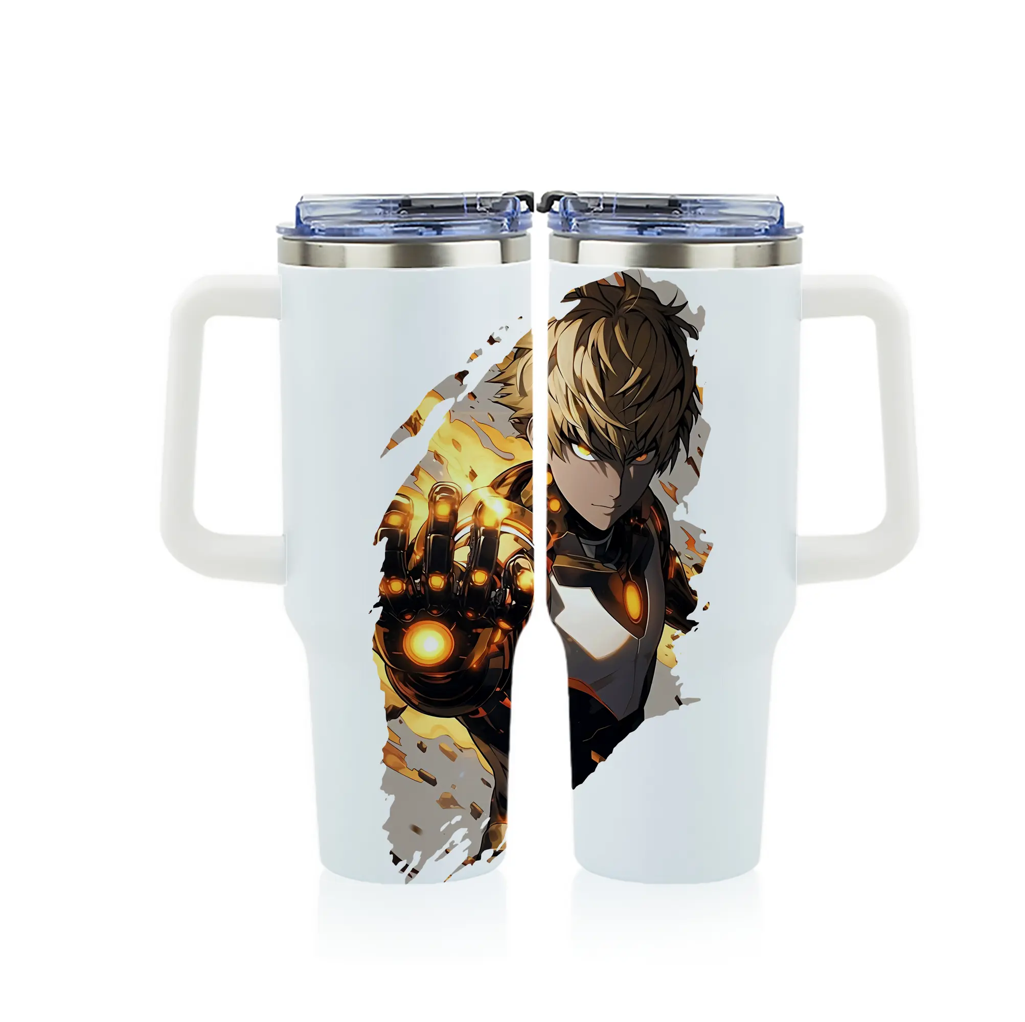 ワンパンマン グッズ ジェノス - 1200mL フルプリント車用タンブラー ・ 304ステンレス 内側 ・ 201ステンレス 外側 ・ 保温 保冷 ・ 通勤 ドライブ アウトドア用