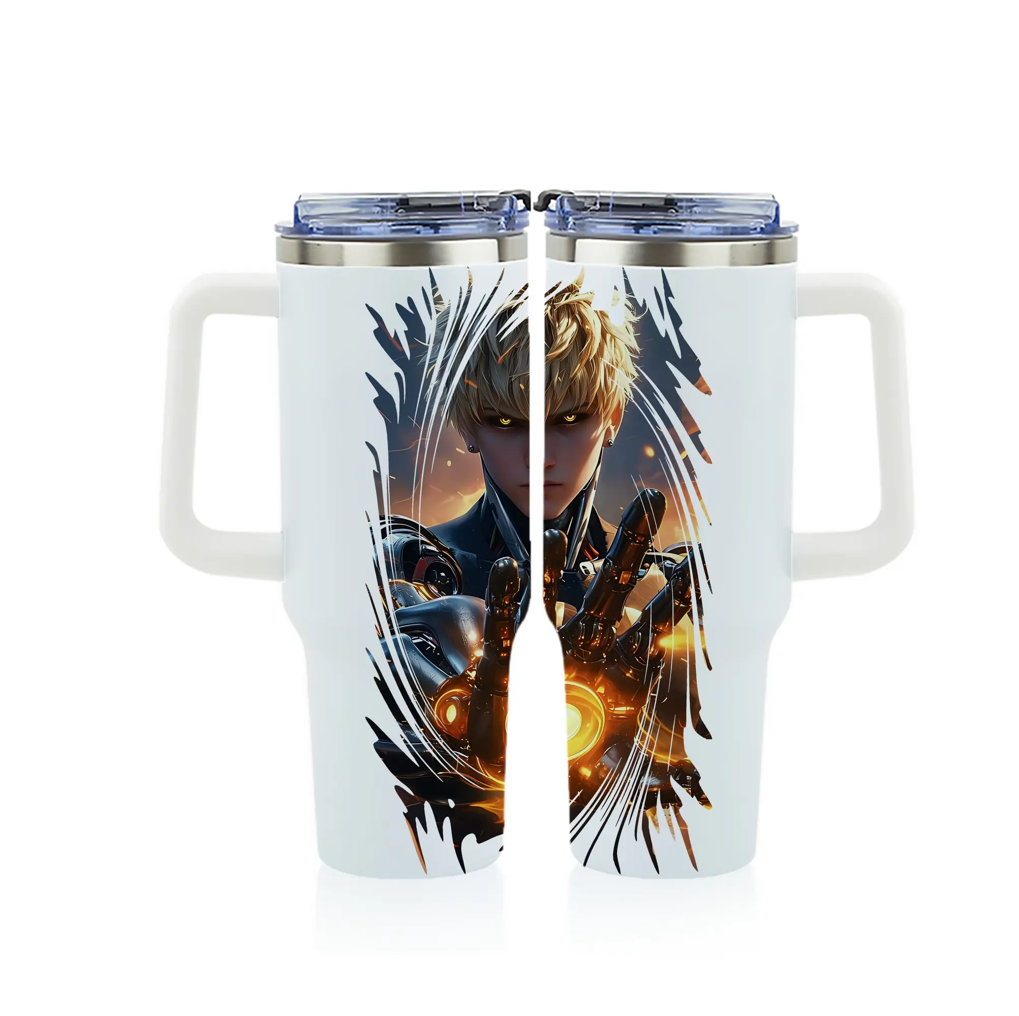 ワンパンマン グッズ ジェノス - 1200mL フルプリント車用タンブラー ・ 304ステンレス 内側 ・ 201ステンレス 外側 ・ 保温 保冷 ・ 通勤 ドライブ アウトドア用