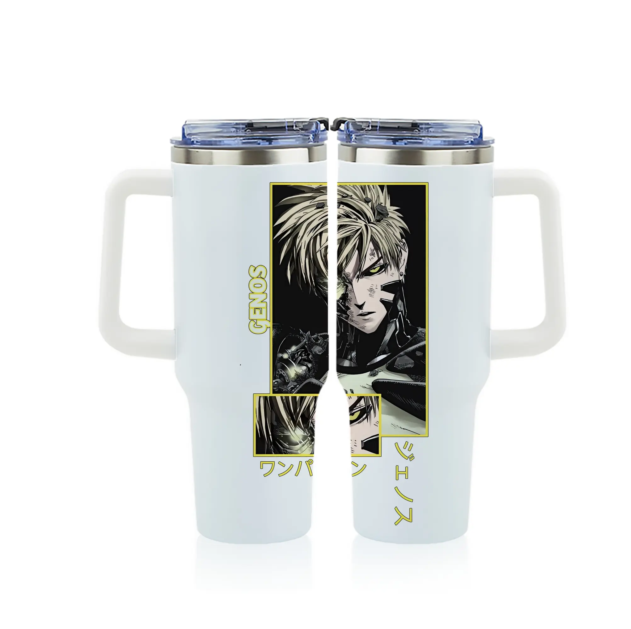 ワンパンマン グッズ ジェノス - 1200mL フルプリント車用タンブラー ・ 304ステンレス 内側 ・ 201ステンレス 外側 ・ 保温 保冷 ・ 通勤 ドライブ アウトドア用