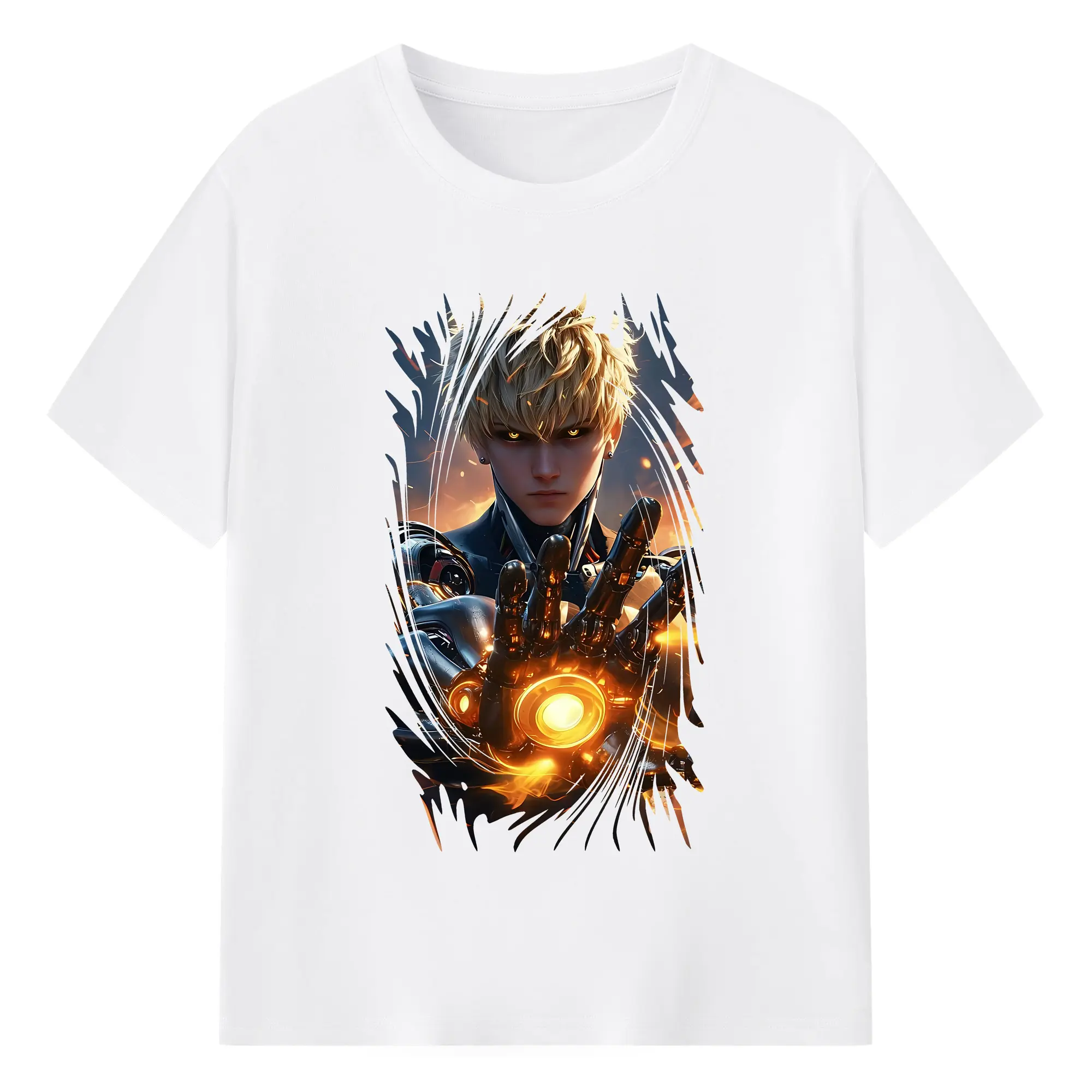 ワンパンマン グッズ ジェノス - 綿100％ 半袖Tシャツ ・ フロントプリント ・ 快適 通気性 ・ 日常使い 散歩 スポーツ用