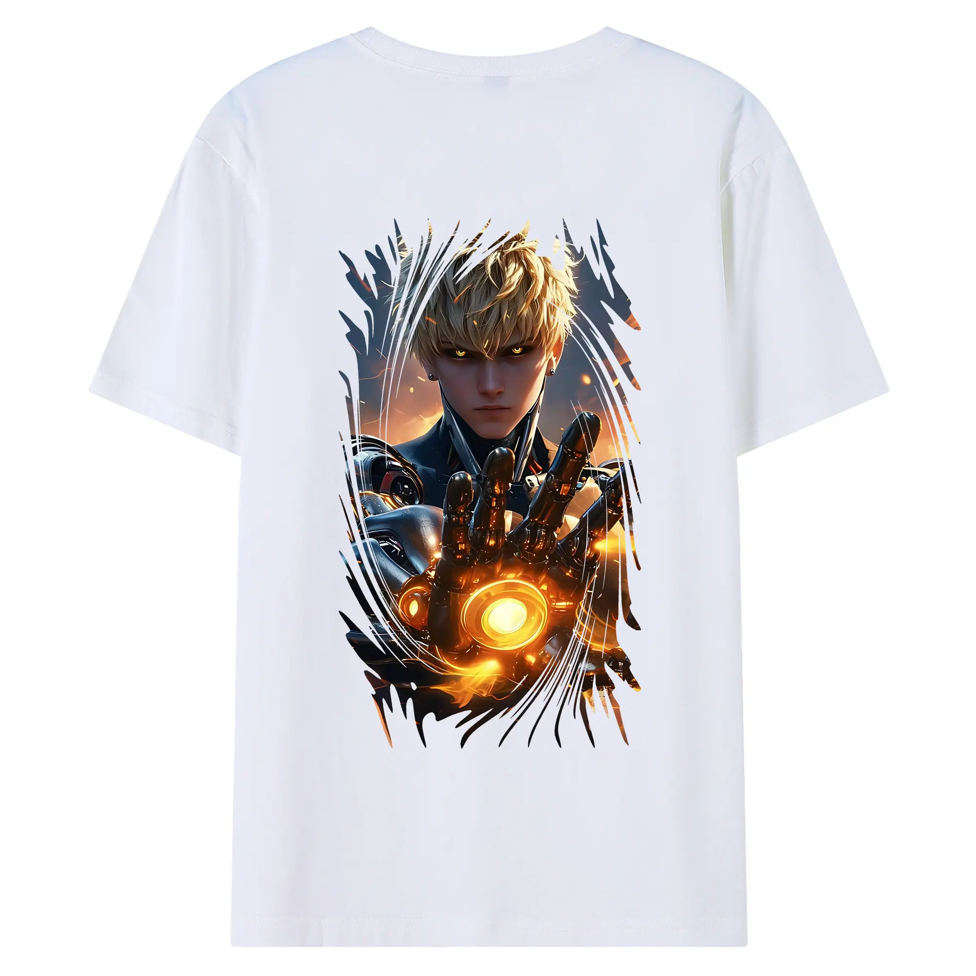 ワンパンマン グッズ ジェノス - 綿100％ 半袖Tシャツ ・ バックプリント ・ 快適 通気性 ・ 日常使い 散歩 スポーツ用