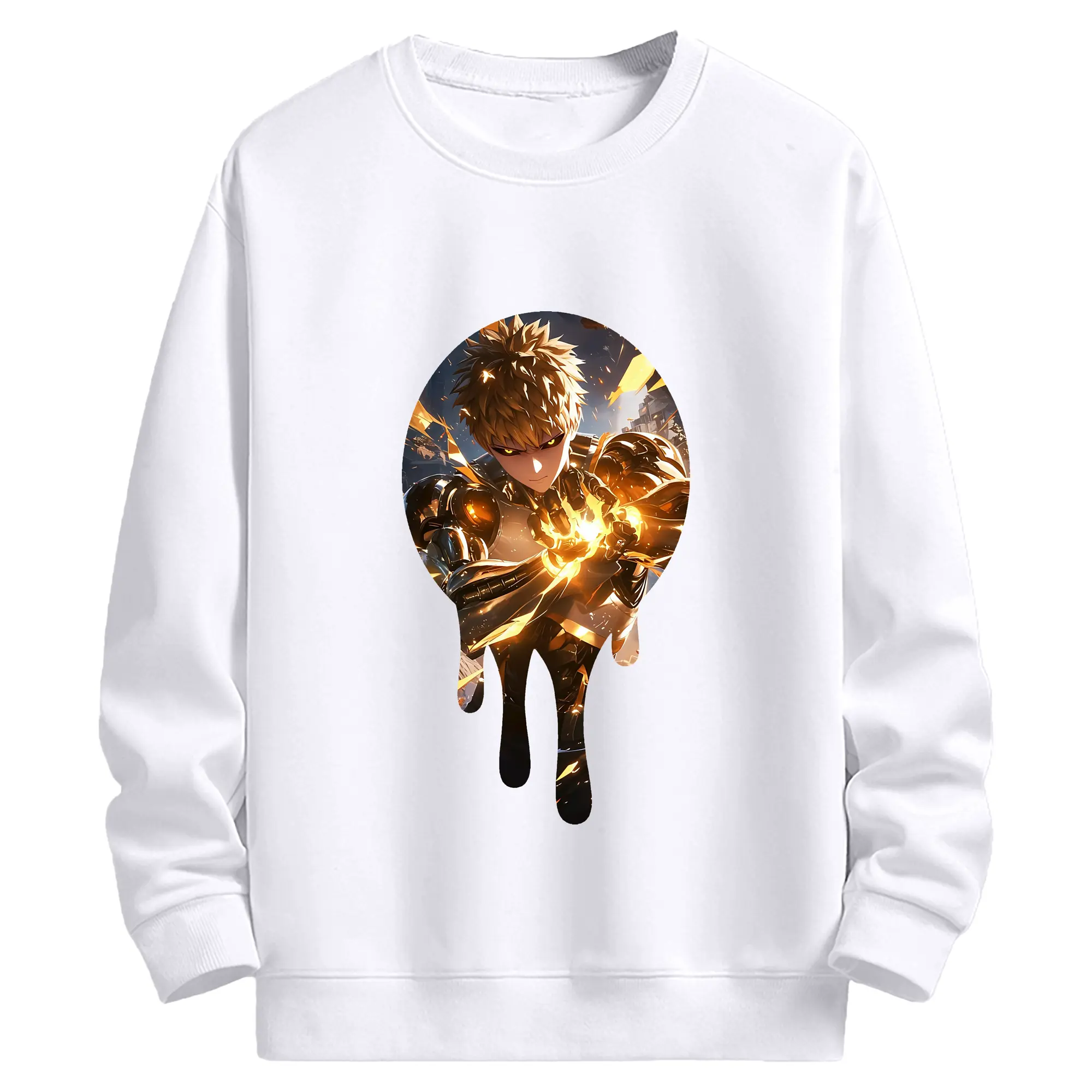 ワンパンマン グッズ ジェノス - 高品質 クルーネック スウェット ・ コットン59％ ポリエステル41％ ・ ユニセックス 長袖 トレーナー ・ カジュアル デイリー スポーツ 散歩用