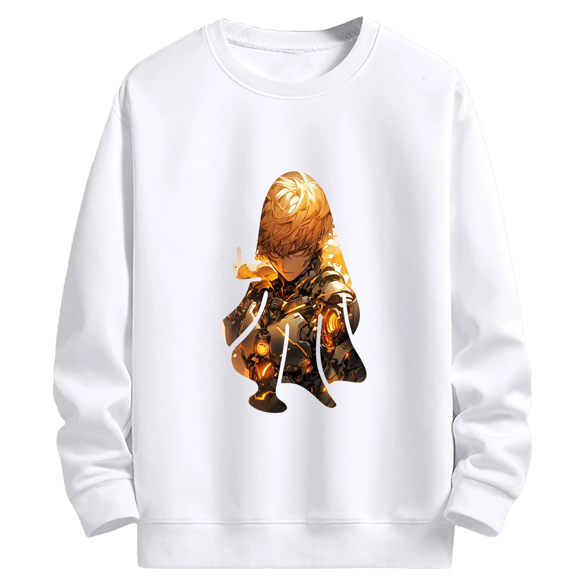 ワンパンマン グッズ ジェノス - 高品質 クルーネック スウェット ・ コットン59％ ポリエステル41％ ・ ユニセックス 長袖 トレーナー ・ カジュアル デイリー スポーツ 散歩用