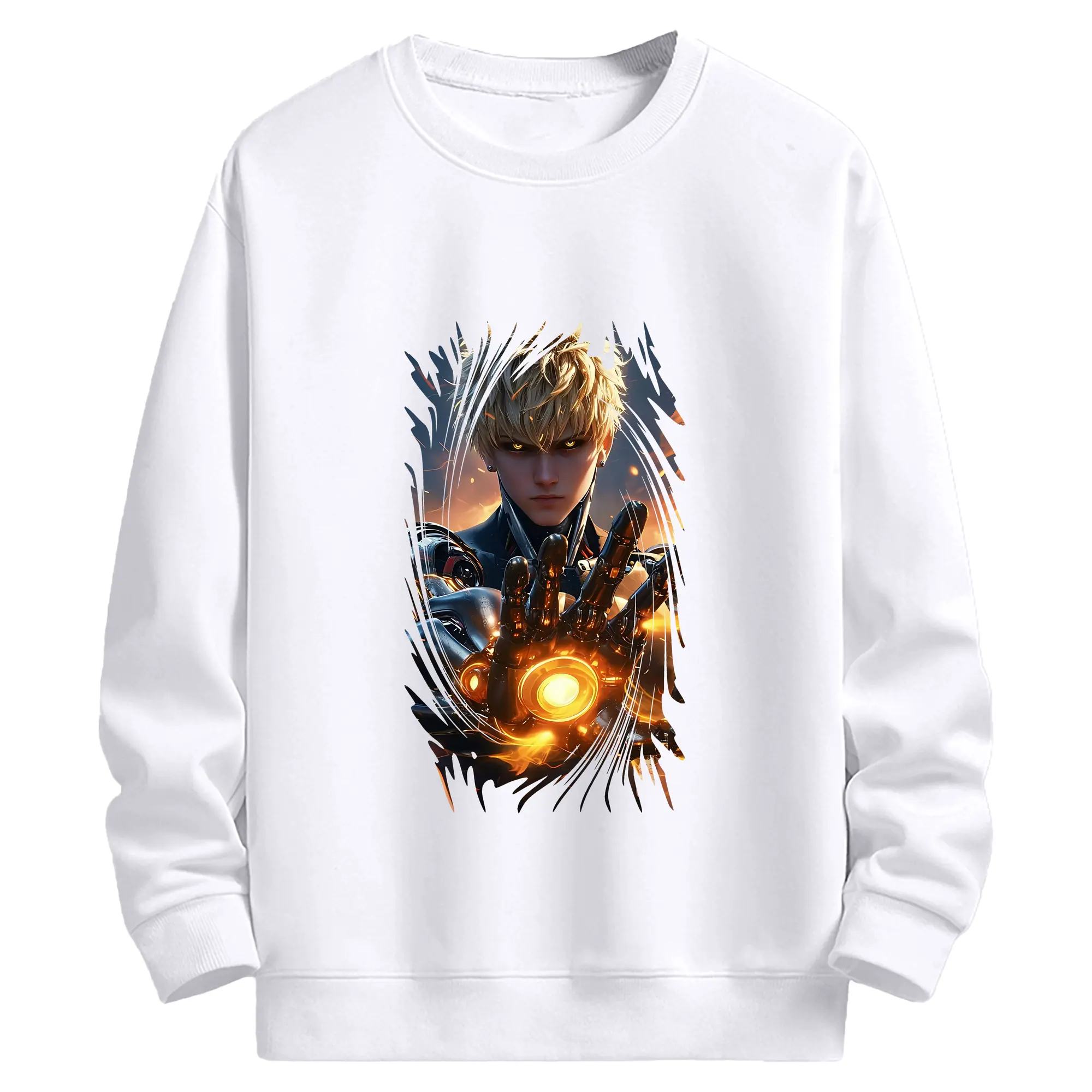 ワンパンマン グッズ ジェノス - 高品質 クルーネック スウェット ・ コットン59％ ポリエステル41％ ・ ユニセックス 長袖 トレーナー ・ カジュアル デイリー スポーツ 散歩用