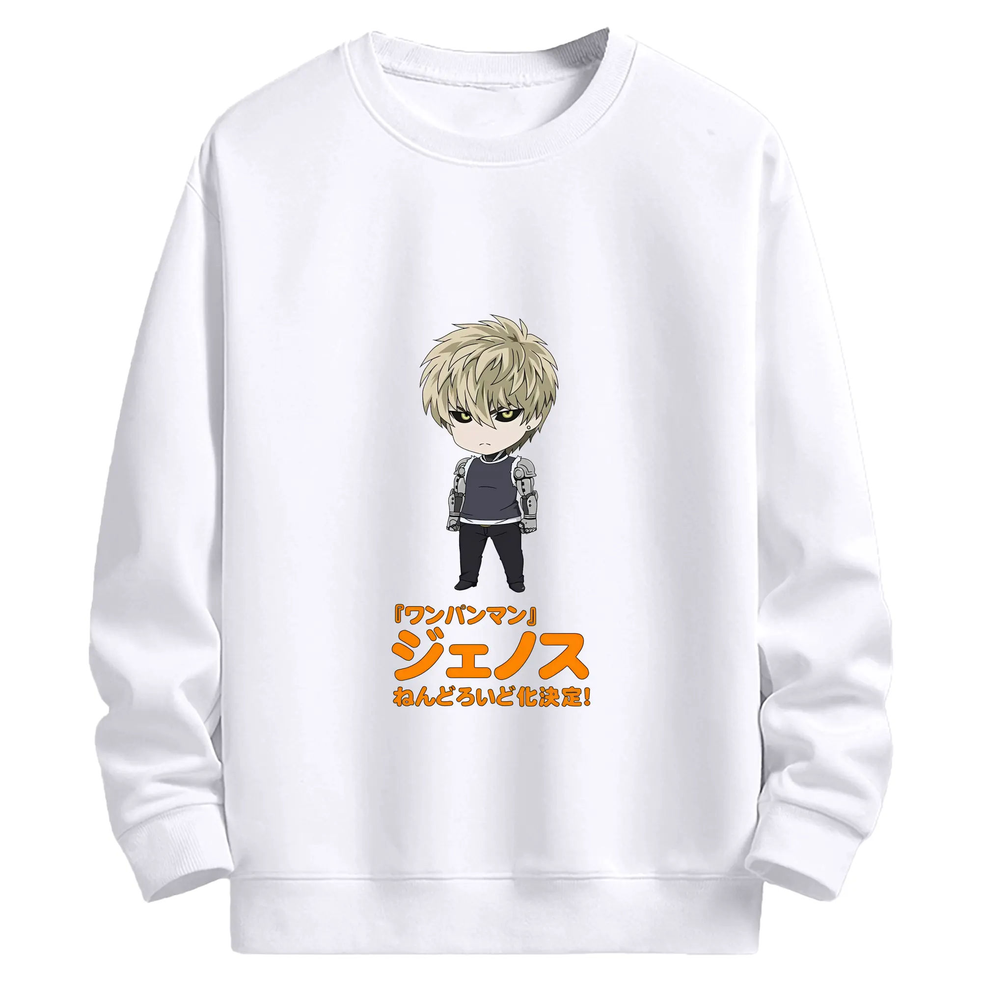 ワンパンマン グッズ ジェノス - 高品質 クルーネック スウェット ・ コットン59％ ポリエステル41％ ・ ユニセックス 長袖 トレーナー ・ カジュアル デイリー スポーツ 散歩用