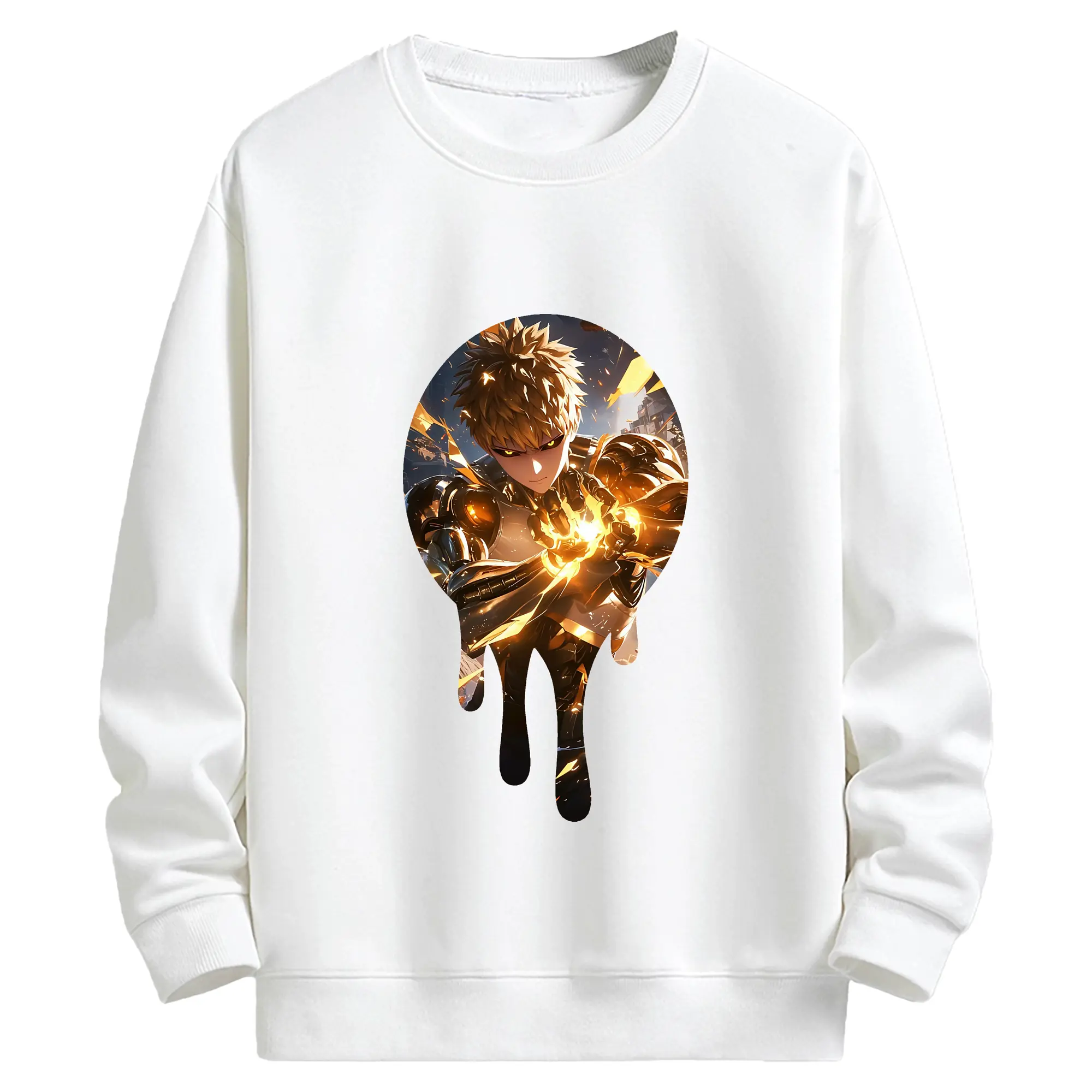 ワンパンマン グッズ ジェノス - キッズ クルーネックスウェットシャツ ・ フロントプリント ・ 綿80％ ポリエステル20％ ・ 快適 通学 スポーツ 日常使い お散歩用