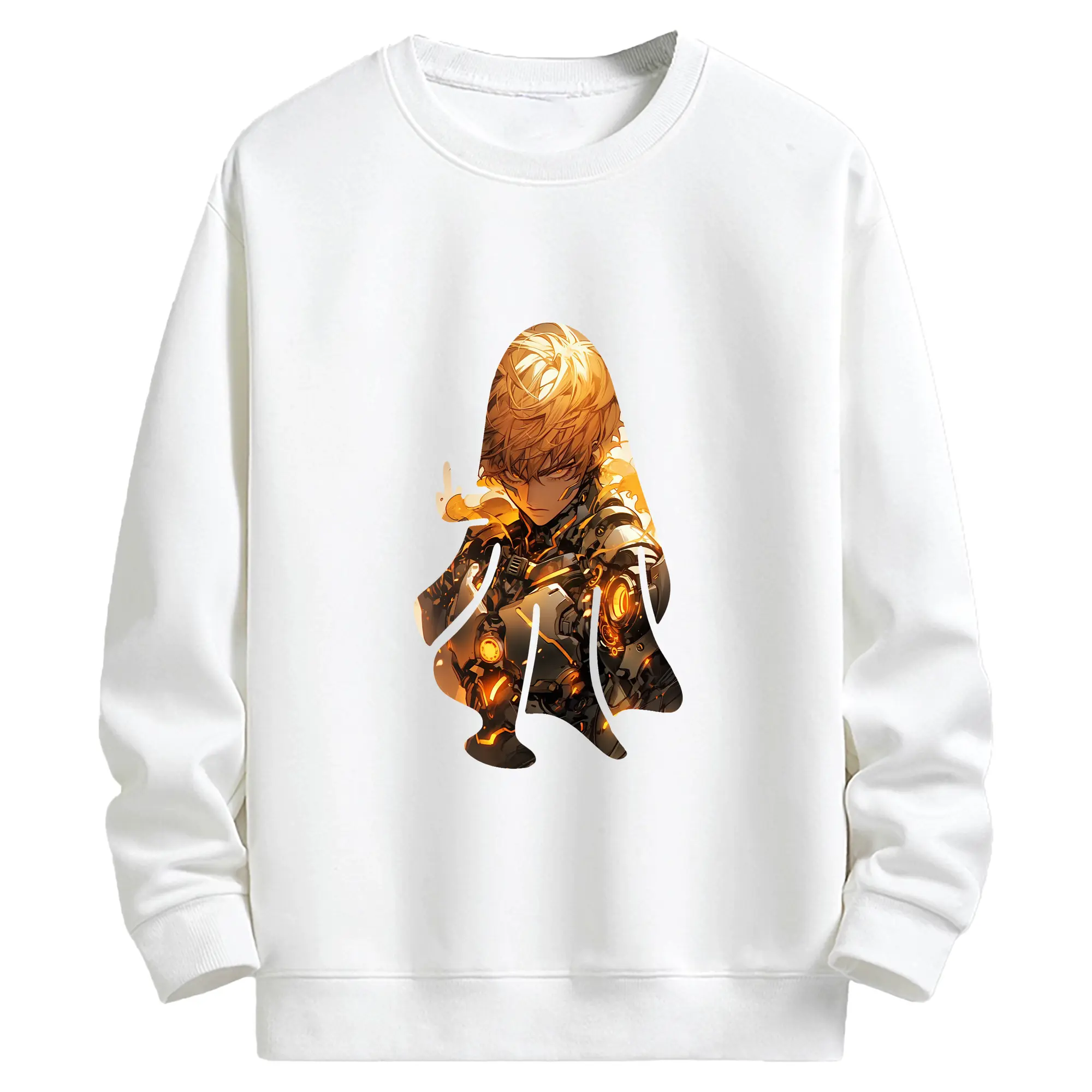 ワンパンマン グッズ ジェノス - キッズ クルーネックスウェットシャツ ・ フロントプリント ・ 綿80％ ポリエステル20％ ・ 快適 通学 スポーツ 日常使い お散歩用