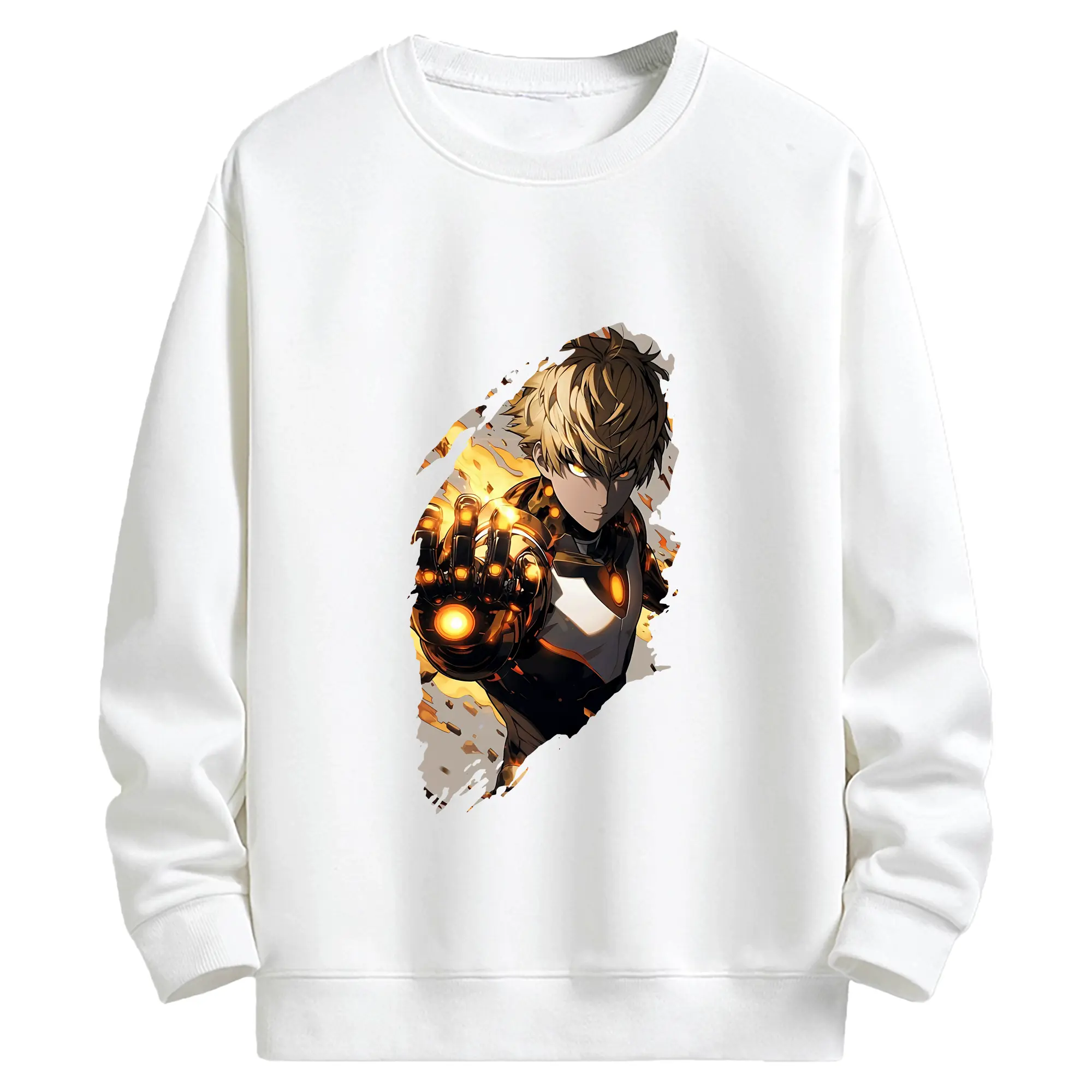 ワンパンマン グッズ ジェノス - キッズ クルーネックスウェットシャツ ・ フロントプリント ・ 綿80％ ポリエステル20％ ・ 快適 通学 スポーツ 日常使い お散歩用