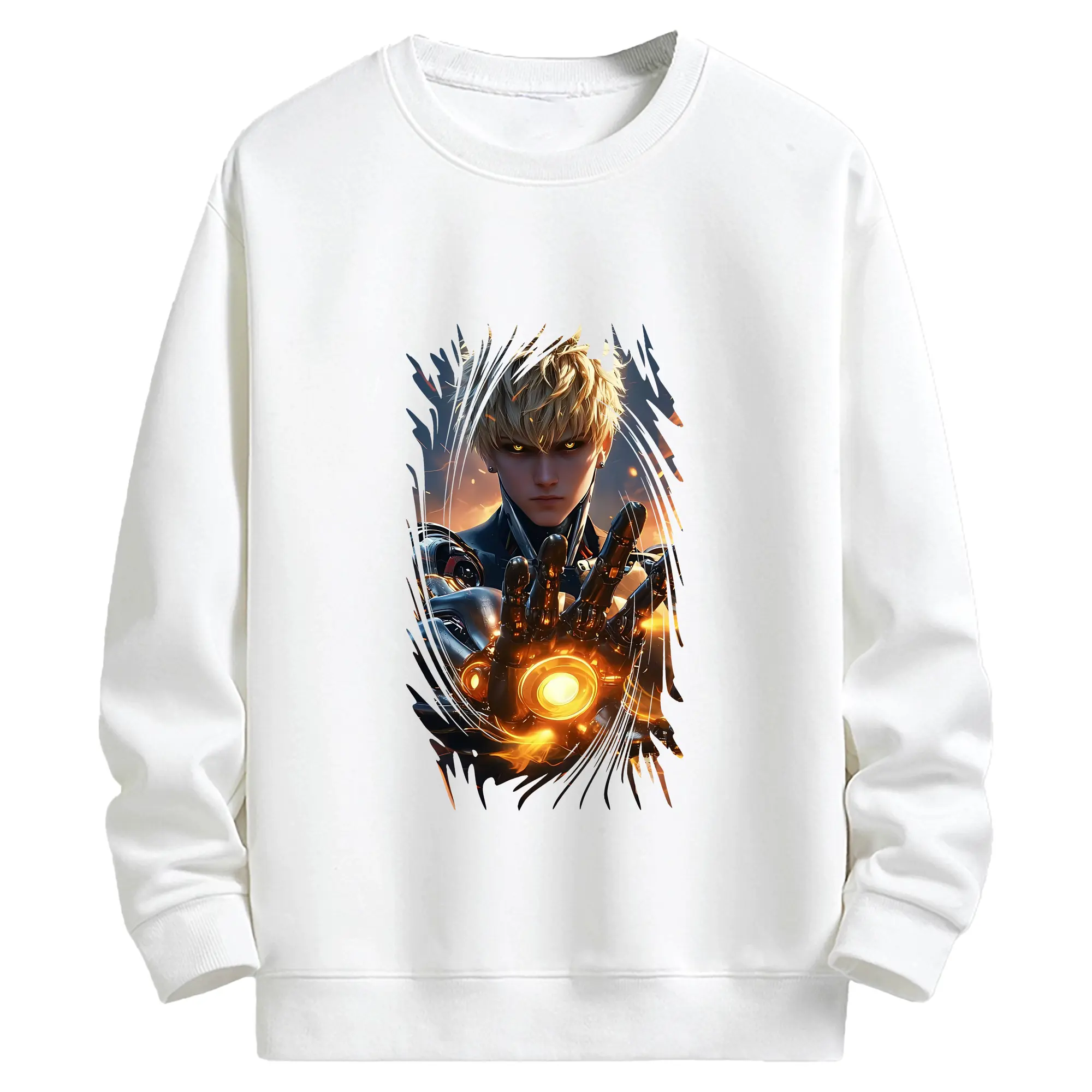 ワンパンマン グッズ ジェノス - キッズ クルーネックスウェットシャツ ・ フロントプリント ・ 綿80％ ポリエステル20％ ・ 快適 通学 スポーツ 日常使い お散歩用