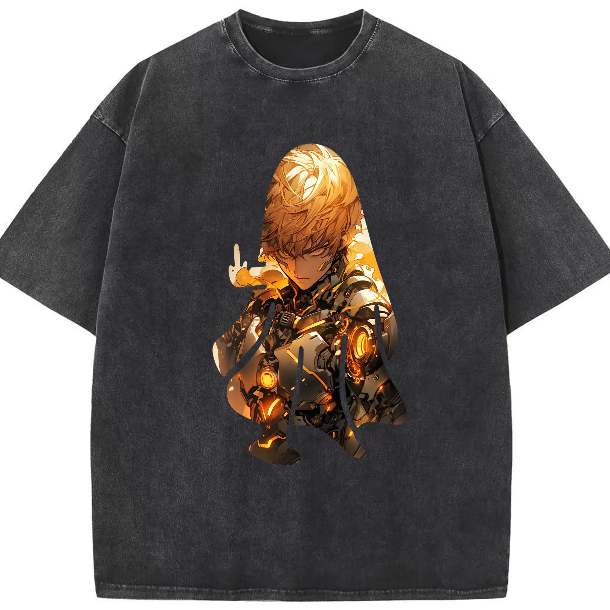 ワンパンマン グッズ ジェノス - 綿100％ ヴィンテージ風 半袖Tシャツ ・ フロントプリント ・ 柔らか肌触り ・ 通気性 快適 ・ スポーツ カジュアル 外出用