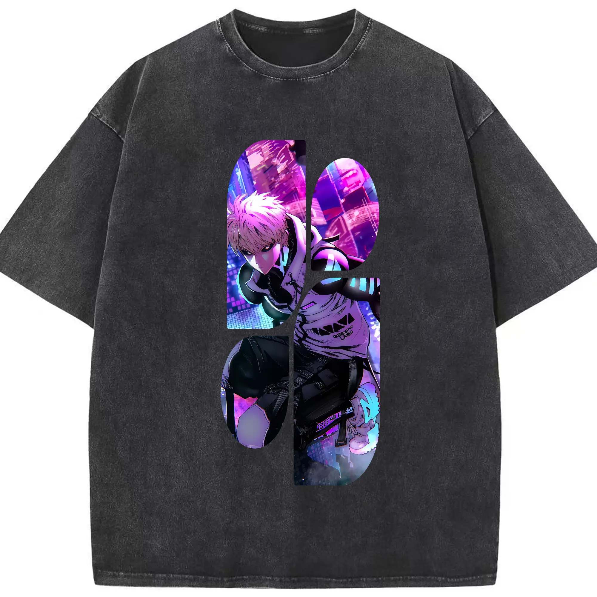 ワンパンマン グッズ ジェノス - 綿100％ ヴィンテージ風 半袖Tシャツ ・ フロントプリント ・ 柔らか肌触り ・ 通気性 快適 ・ スポーツ カジュアル 外出用