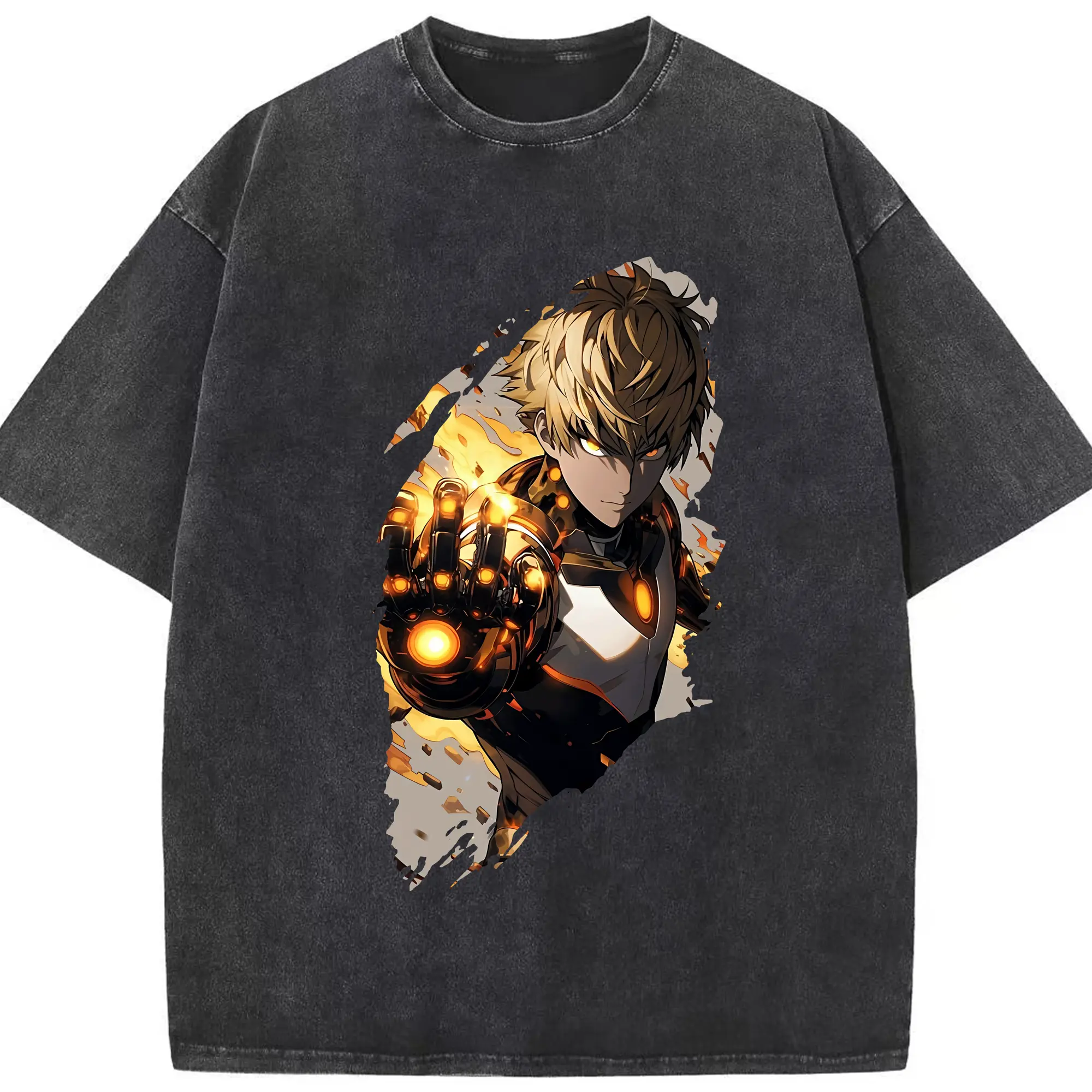 ワンパンマン グッズ ジェノス - 綿100％ ヴィンテージ風 半袖Tシャツ ・ フロントプリント ・ 柔らか肌触り ・ 通気性 快適 ・ スポーツ カジュアル 外出用