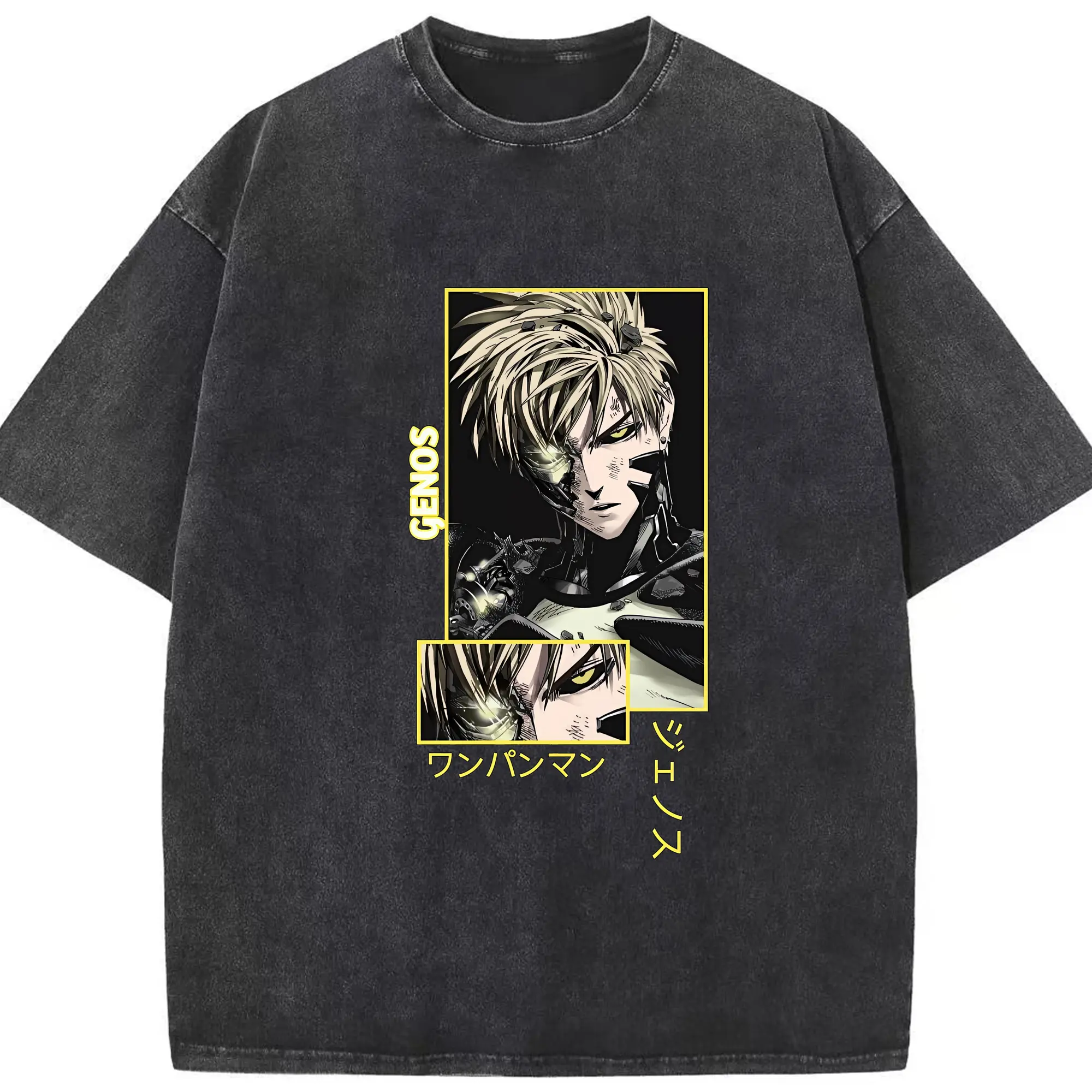 ワンパンマン グッズ ジェノス - 綿100％ ヴィンテージ風 半袖Tシャツ ・ フロントプリント ・ 柔らか肌触り ・ 通気性 快適 ・ スポーツ カジュアル 外出用