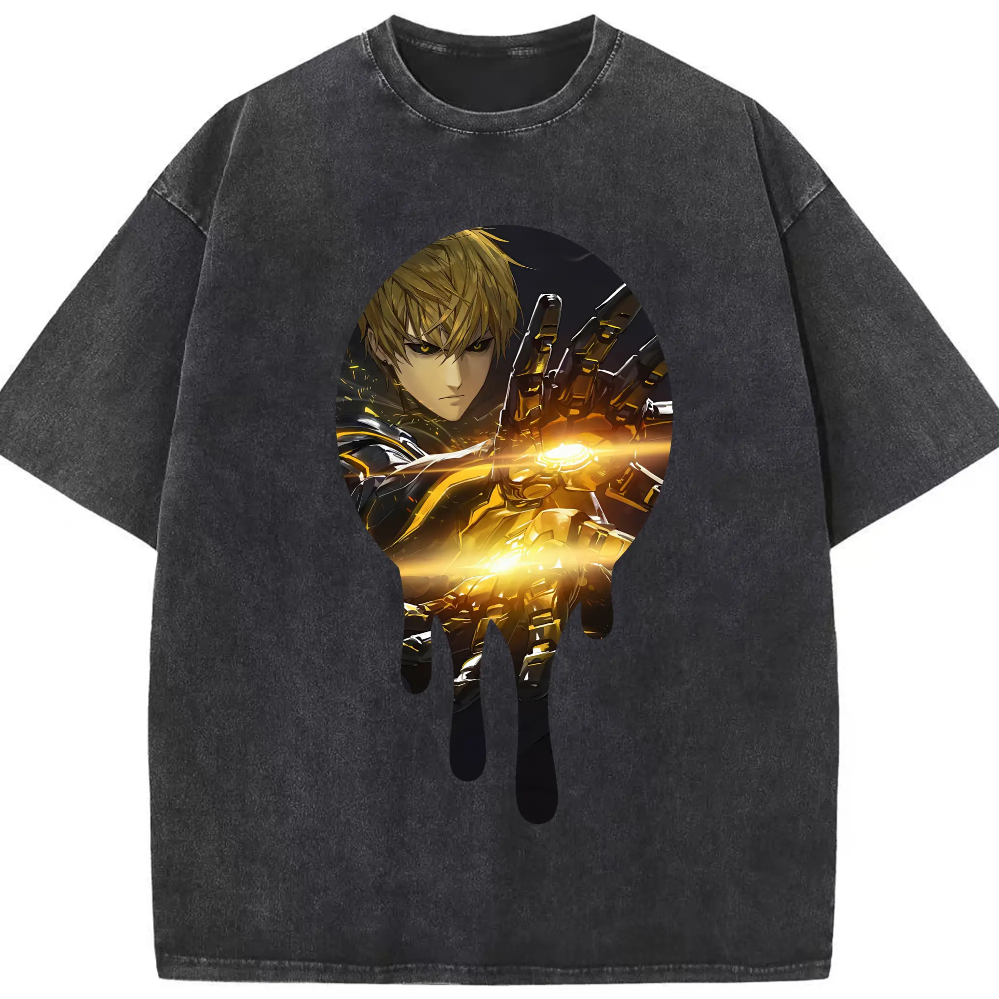 ワンパンマン グッズ ジェノス - 綿100％ ヴィンテージ風 半袖Tシャツ ・ フロントプリント ・ 柔らか肌触り ・ 通気性 快適 ・ スポーツ カジュアル 外出用