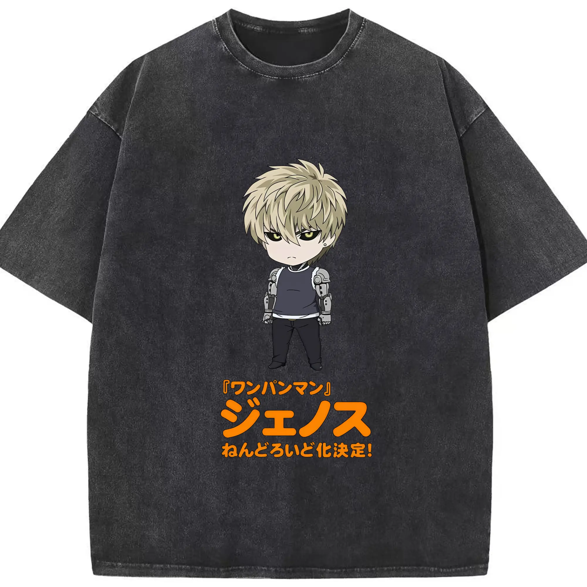 ワンパンマン グッズ ジェノス - 綿100％ ヴィンテージ風 半袖Tシャツ ・ フロントプリント ・ 柔らか肌触り ・ 通気性 快適 ・ スポーツ カジュアル 外出用