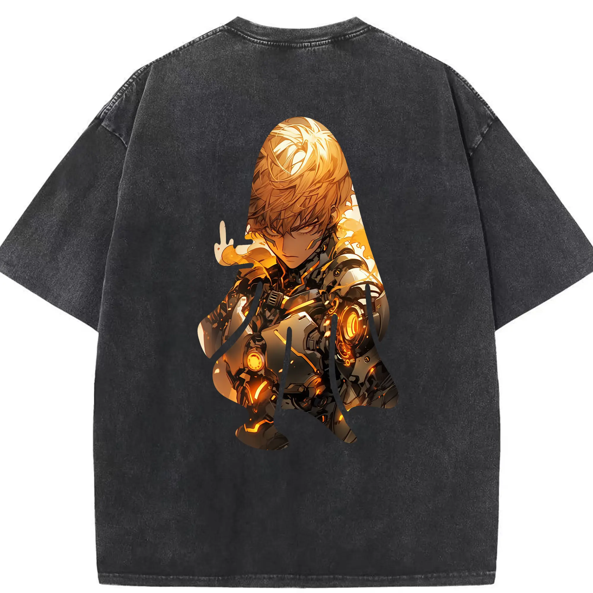 ワンパンマン グッズ ジェノス - 綿100％ ヴィンテージ風 半袖Tシャツ ・ 背面プリント ・ 柔らか肌触り ・ 通気性 快適 ・ スポーツ カジュアル 外出用