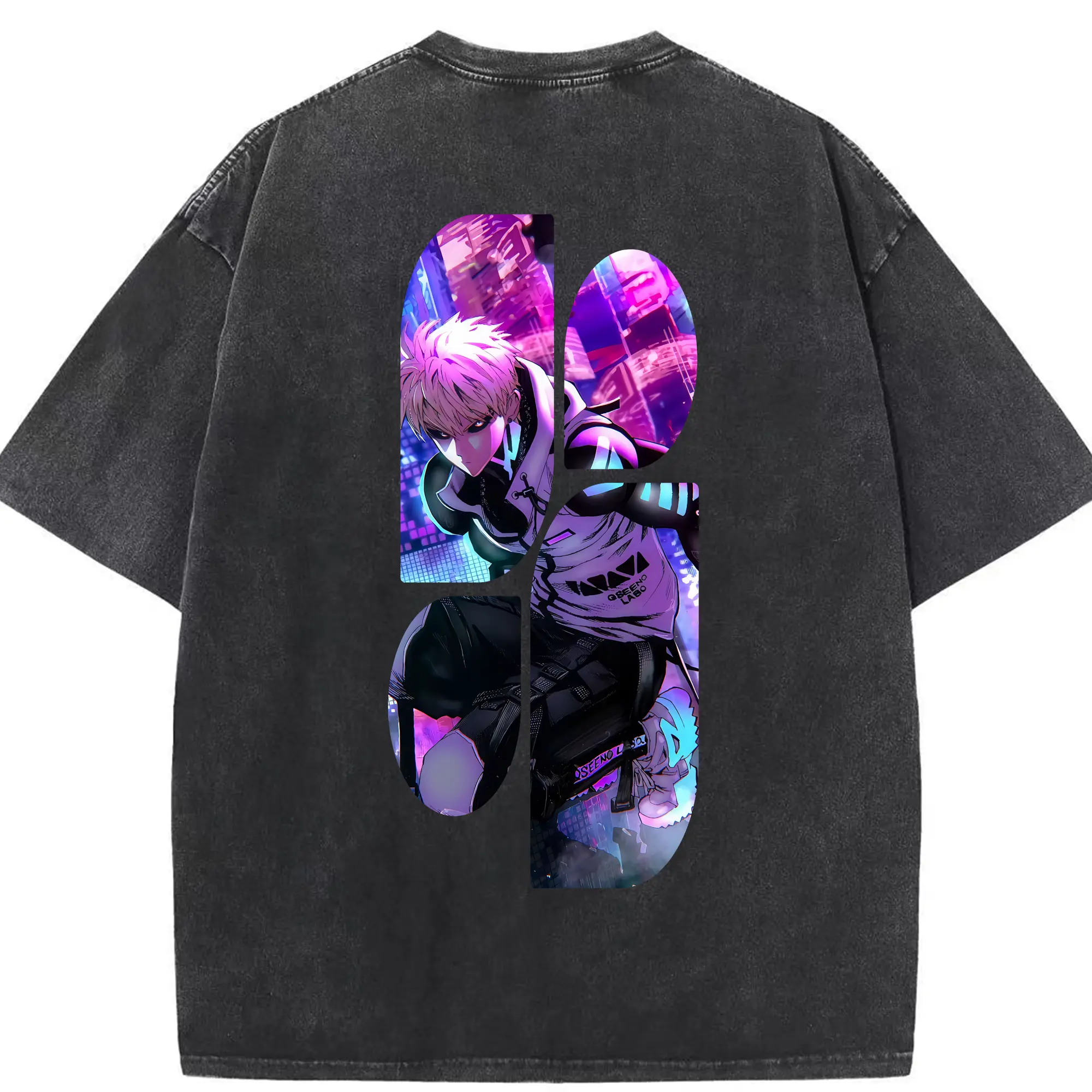 ワンパンマン グッズ ジェノス - 綿100％ ヴィンテージ風 半袖Tシャツ ・ 背面プリント ・ 柔らか肌触り ・ 通気性 快適 ・ スポーツ カジュアル 外出用