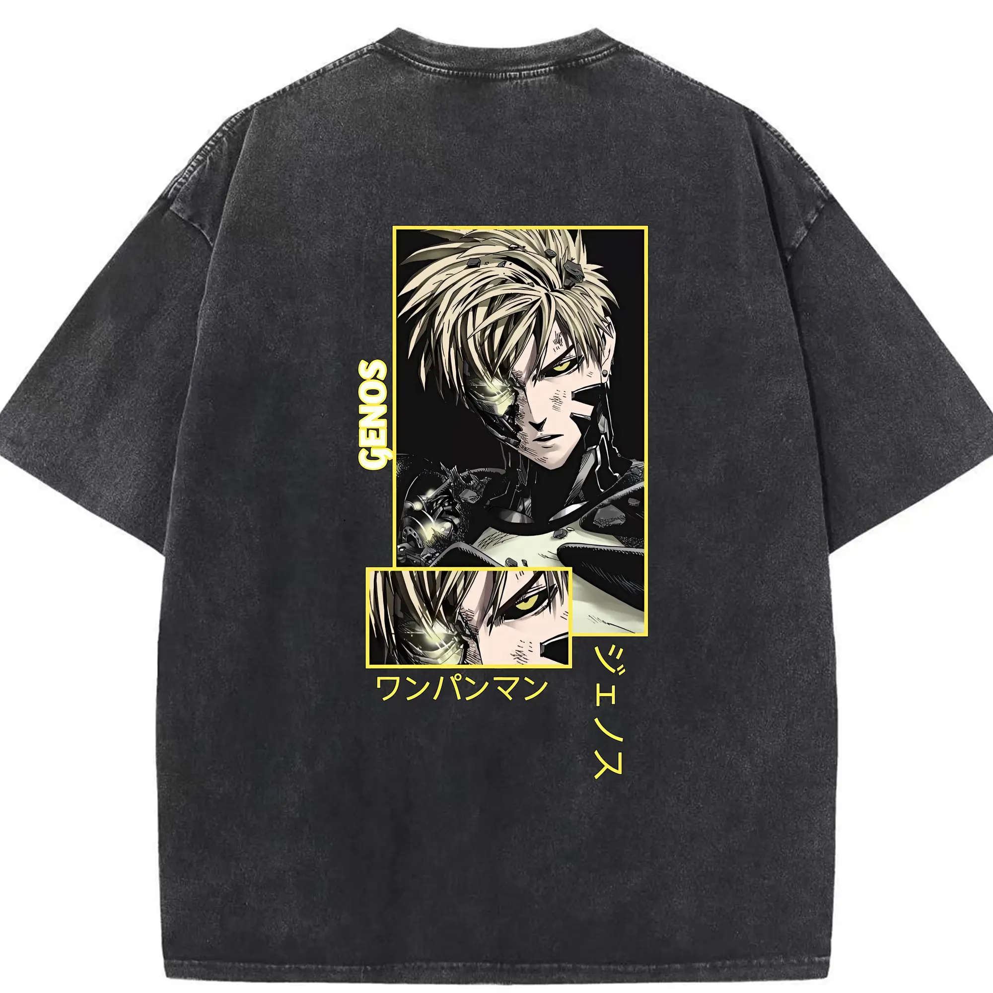 ワンパンマン グッズ ジェノス - 綿100％ ヴィンテージ風 半袖Tシャツ ・ 背面プリント ・ 柔らか肌触り ・ 通気性 快適 ・ スポーツ カジュアル 外出用