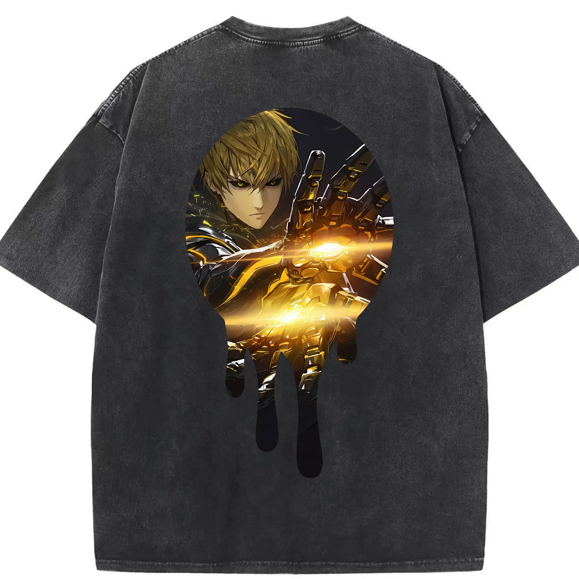 ワンパンマン グッズ ジェノス - 綿100％ ヴィンテージ風 半袖Tシャツ ・ 背面プリント ・ 柔らか肌触り ・ 通気性 快適 ・ スポーツ カジュアル 外出用