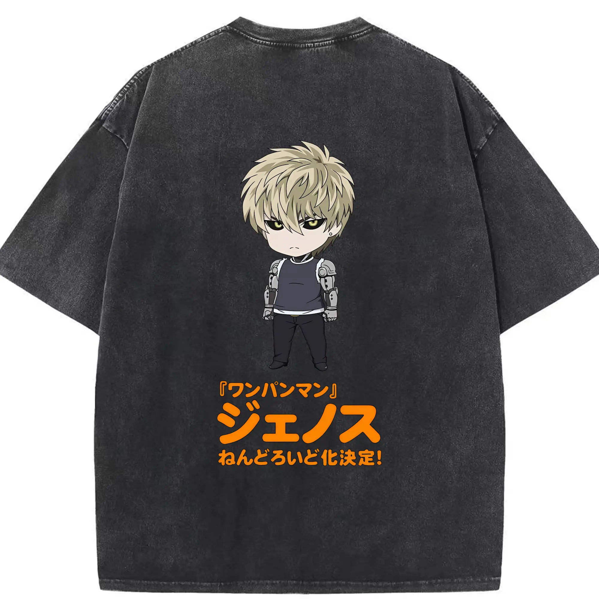 ワンパンマン グッズ ジェノス - 綿100％ ヴィンテージ風 半袖Tシャツ ・ 背面プリント ・ 柔らか肌触り ・ 通気性 快適 ・ スポーツ カジュアル 外出用