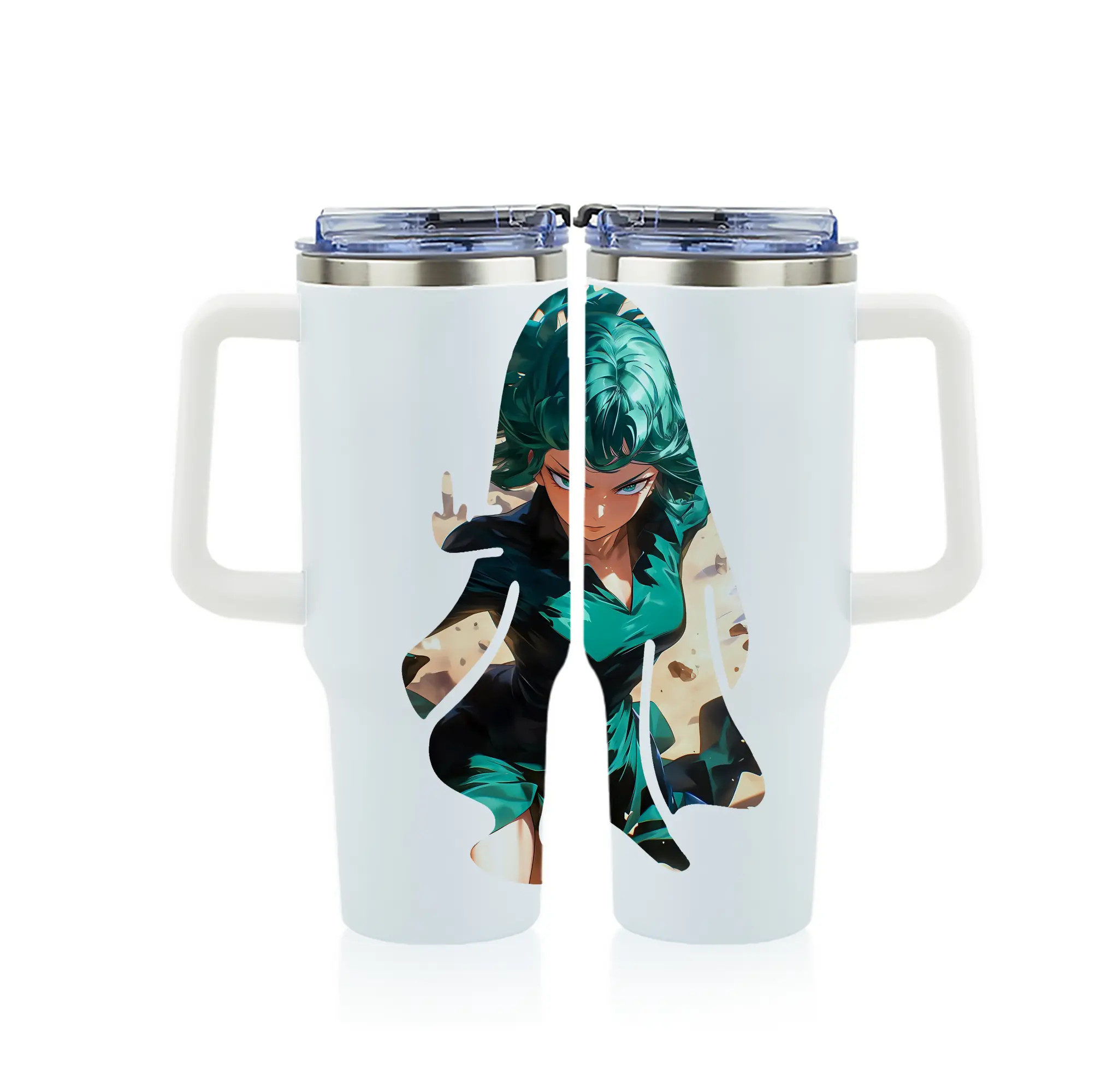 ワンパンマン グッズ 戦慄のタツマキ - 1200mL フルプリント車用タンブラー ・ 304ステンレス 内側 ・ 201ステンレス 外側 ・ 保温 保冷 ・ 通勤 ドライブ アウトドア用