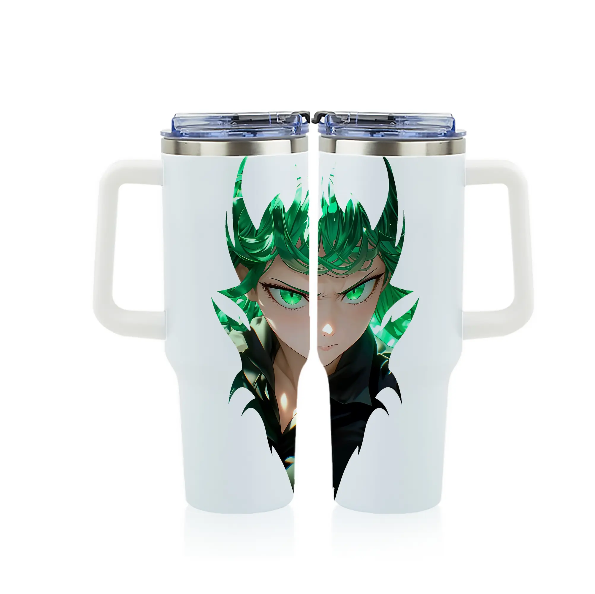 ワンパンマン グッズ 戦慄のタツマキ - 1200mL フルプリント車用タンブラー ・ 304ステンレス 内側 ・ 201ステンレス 外側 ・ 保温 保冷 ・ 通勤 ドライブ アウトドア用