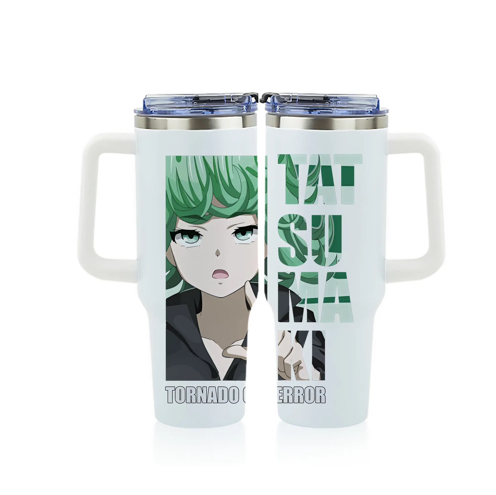 ワンパンマン グッズ 戦慄のタツマキ - 1200mL フルプリント車用タンブラー ・ 304ステンレス 内側 ・ 201ステンレス 外側 ・ 保温 保冷 ・ 通勤 ドライブ アウトドア用