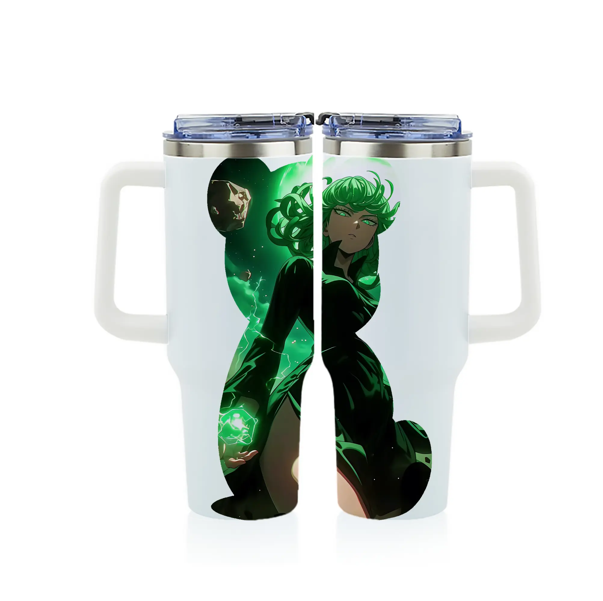 ワンパンマン グッズ 戦慄のタツマキ - 1200mL フルプリント車用タンブラー ・ 304ステンレス 内側 ・ 201ステンレス 外側 ・ 保温 保冷 ・ 通勤 ドライブ アウトドア用