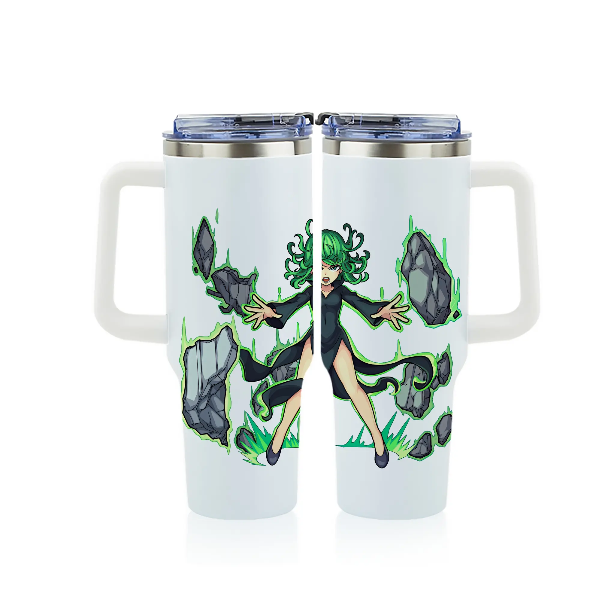 ワンパンマン グッズ 戦慄のタツマキ - 1200mL フルプリント車用タンブラー ・ 304ステンレス 内側 ・ 201ステンレス 外側 ・ 保温 保冷 ・ 通勤 ドライブ アウトドア用