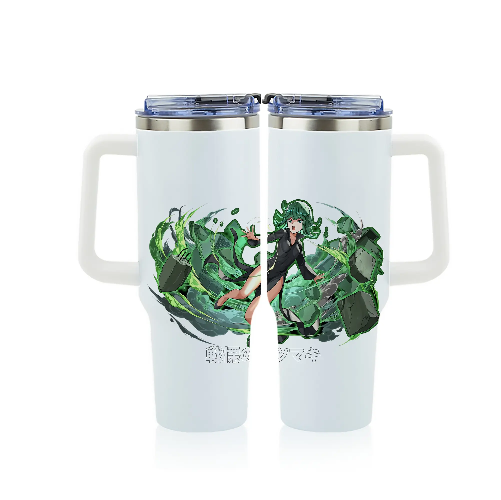 ワンパンマン グッズ 戦慄のタツマキ - 1200mL フルプリント車用タンブラー ・ 304ステンレス 内側 ・ 201ステンレス 外側 ・ 保温 保冷 ・ 通勤 ドライブ アウトドア用