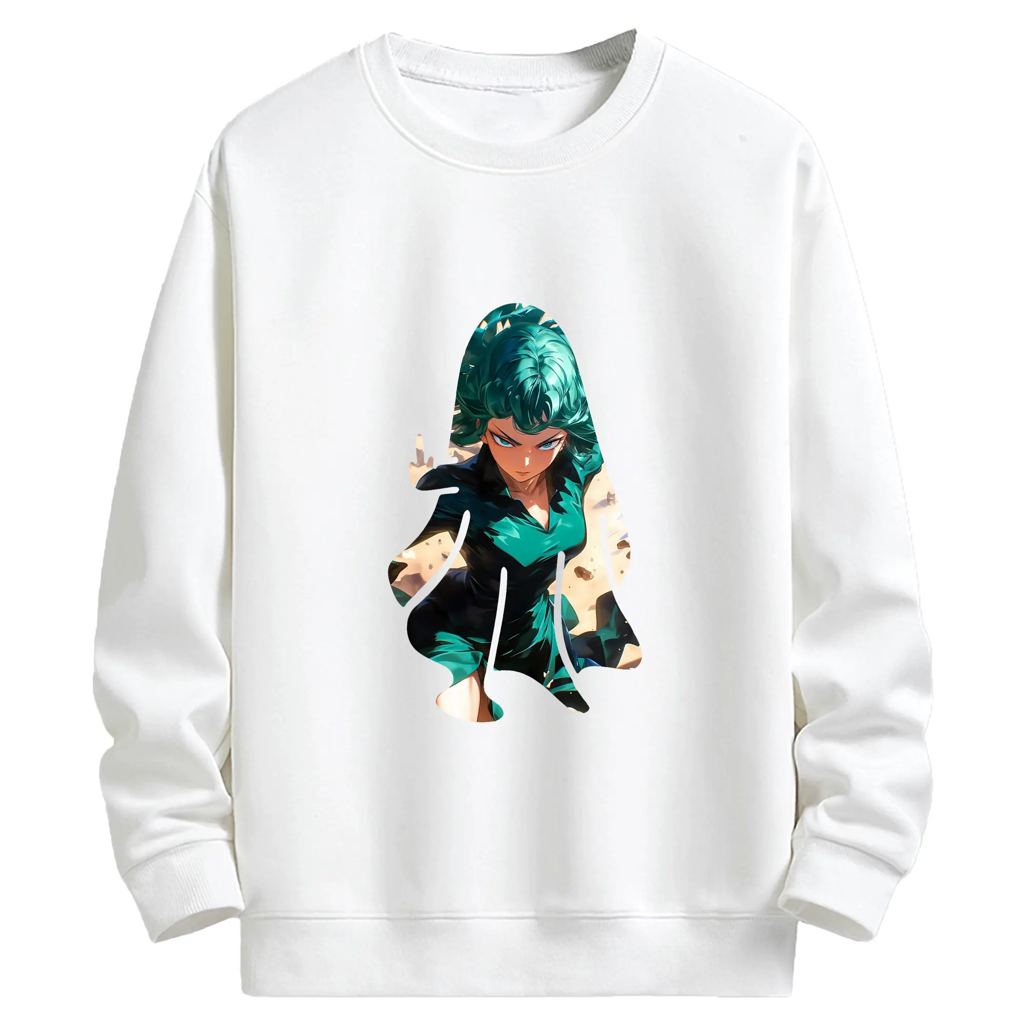 ワンパンマン グッズ 戦慄のタツマキ - キッズ クルーネックスウェットシャツ ・ フロントプリント ・ 綿80％ ポリエステル20％ ・ 快適 通学 スポーツ 日常使い お散歩用