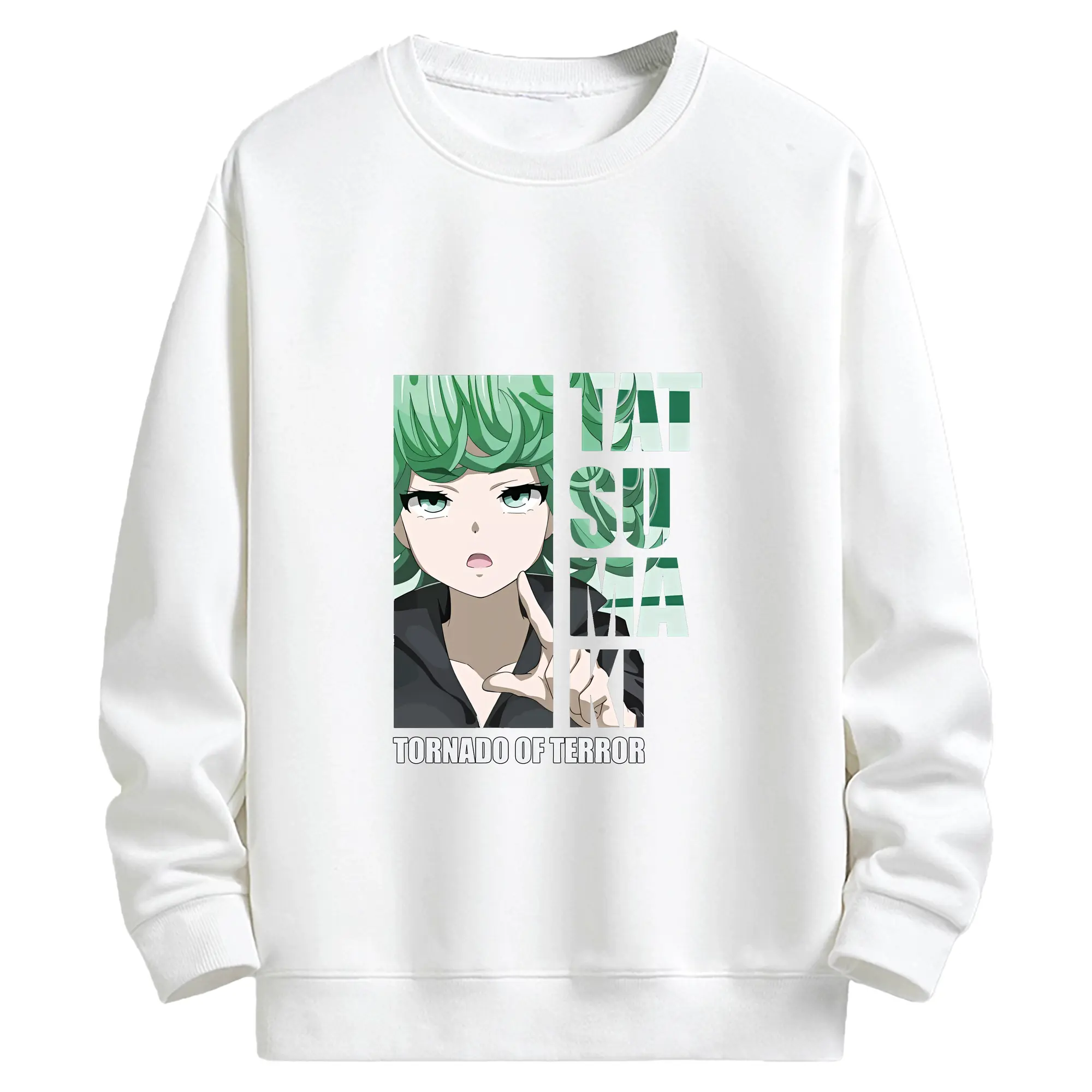 ワンパンマン グッズ 戦慄のタツマキ - キッズ クルーネックスウェットシャツ ・ フロントプリント ・ 綿80％ ポリエステル20％ ・ 快適 通学 スポーツ 日常使い お散歩用