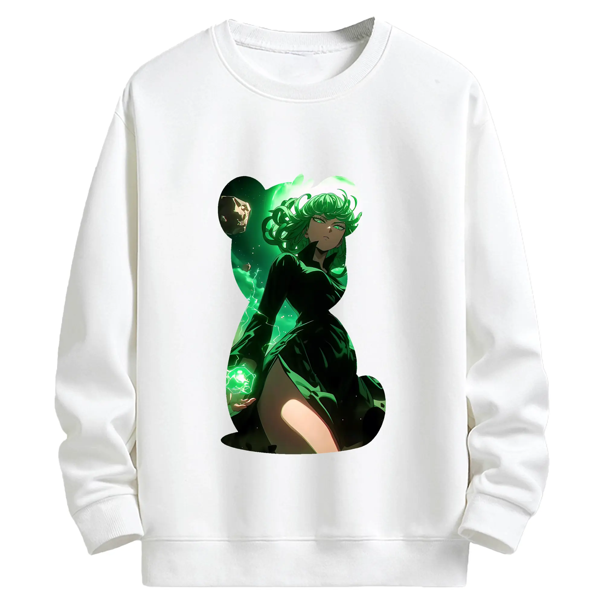 ワンパンマン グッズ 戦慄のタツマキ - キッズ クルーネックスウェットシャツ ・ フロントプリント ・ 綿80％ ポリエステル20％ ・ 快適 通学 スポーツ 日常使い お散歩用