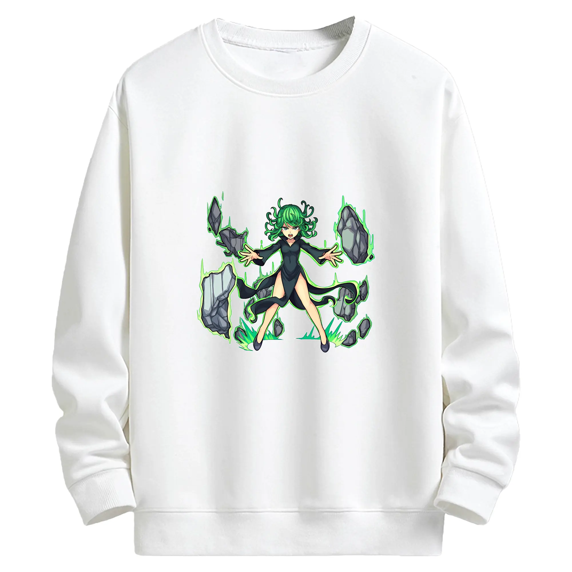 ワンパンマン グッズ 戦慄のタツマキ - キッズ クルーネックスウェットシャツ ・ フロントプリント ・ 綿80％ ポリエステル20％ ・ 快適 通学 スポーツ 日常使い お散歩用