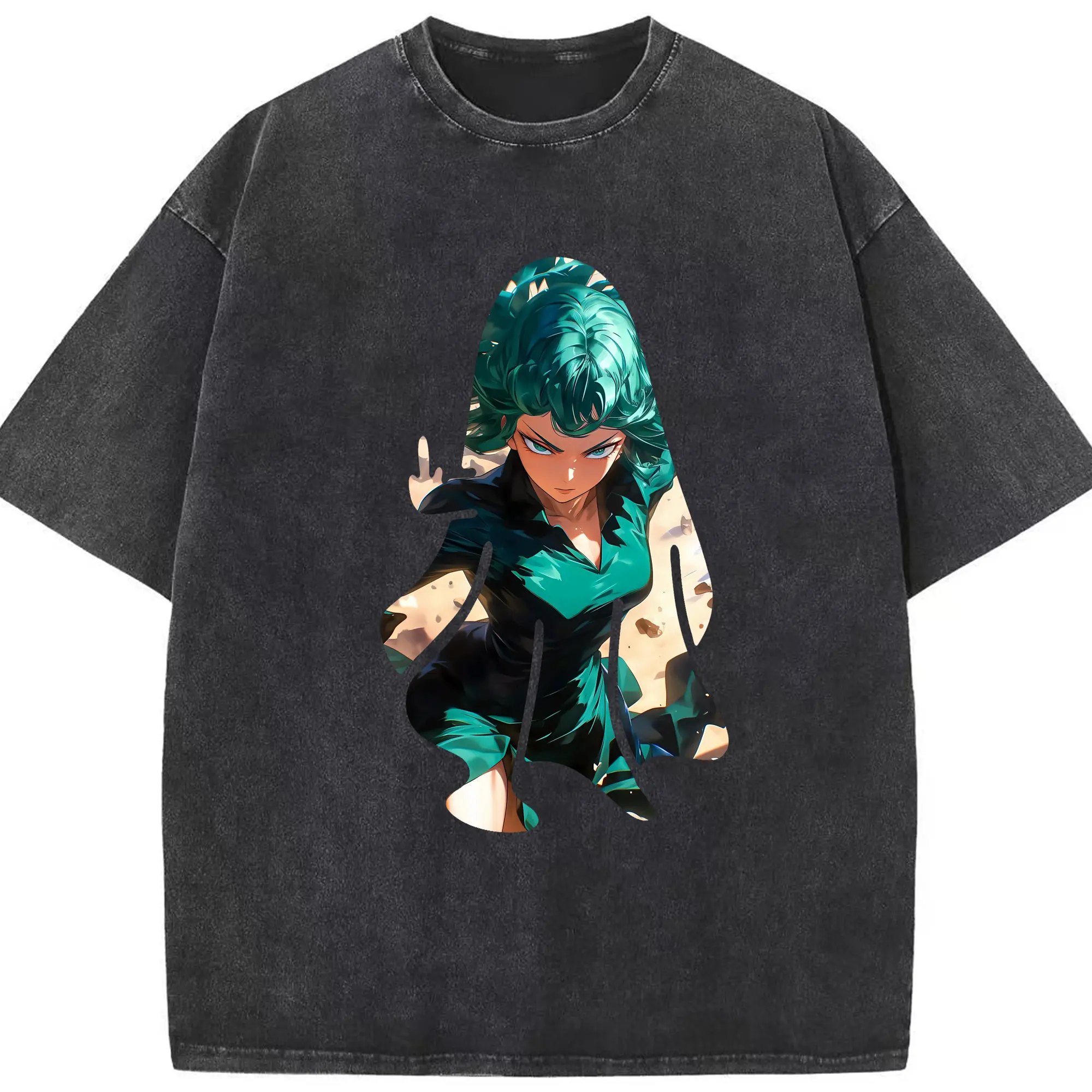 ワンパンマン グッズ 戦慄のタツマキ - 綿100％ ヴィンテージ風 半袖Tシャツ ・ フロントプリント ・ 柔らか肌触り ・ 通気性 快適 ・ スポーツ カジュアル 外出用