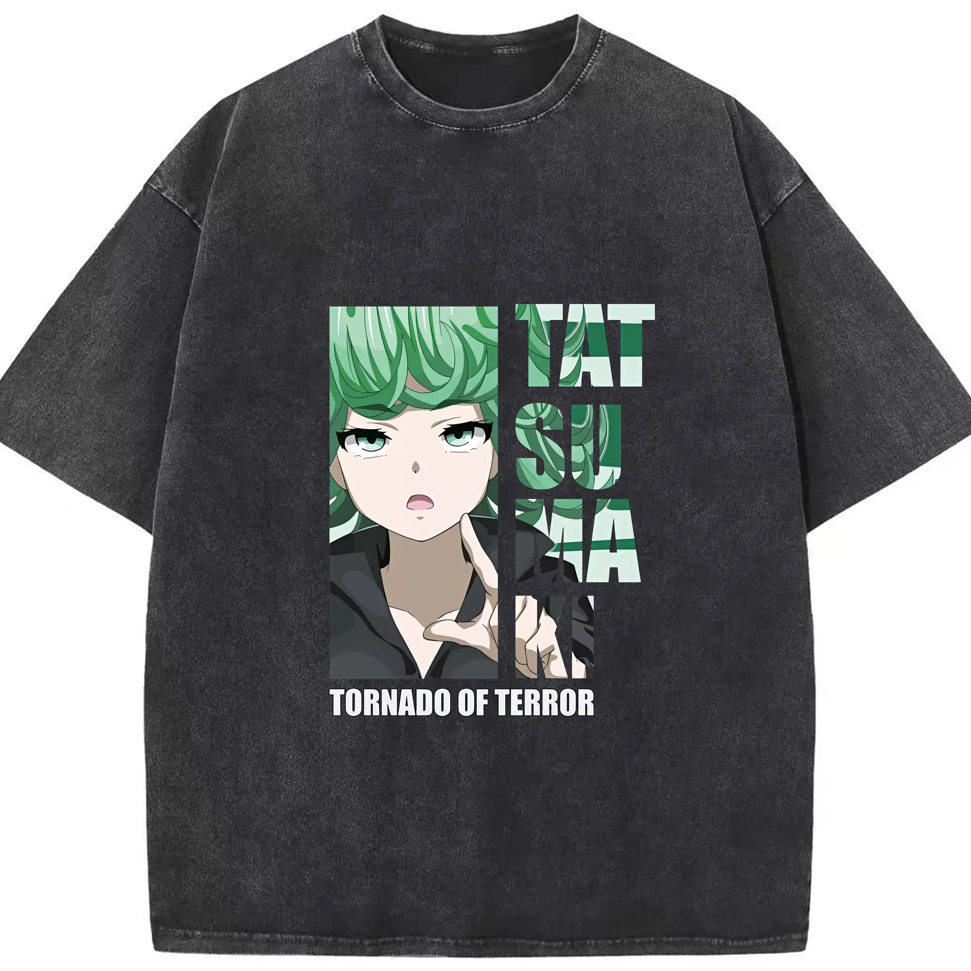 ワンパンマン グッズ 戦慄のタツマキ - 綿100％ ヴィンテージ風 半袖Tシャツ ・ フロントプリント ・ 柔らか肌触り ・ 通気性 快適 ・ スポーツ カジュアル 外出用