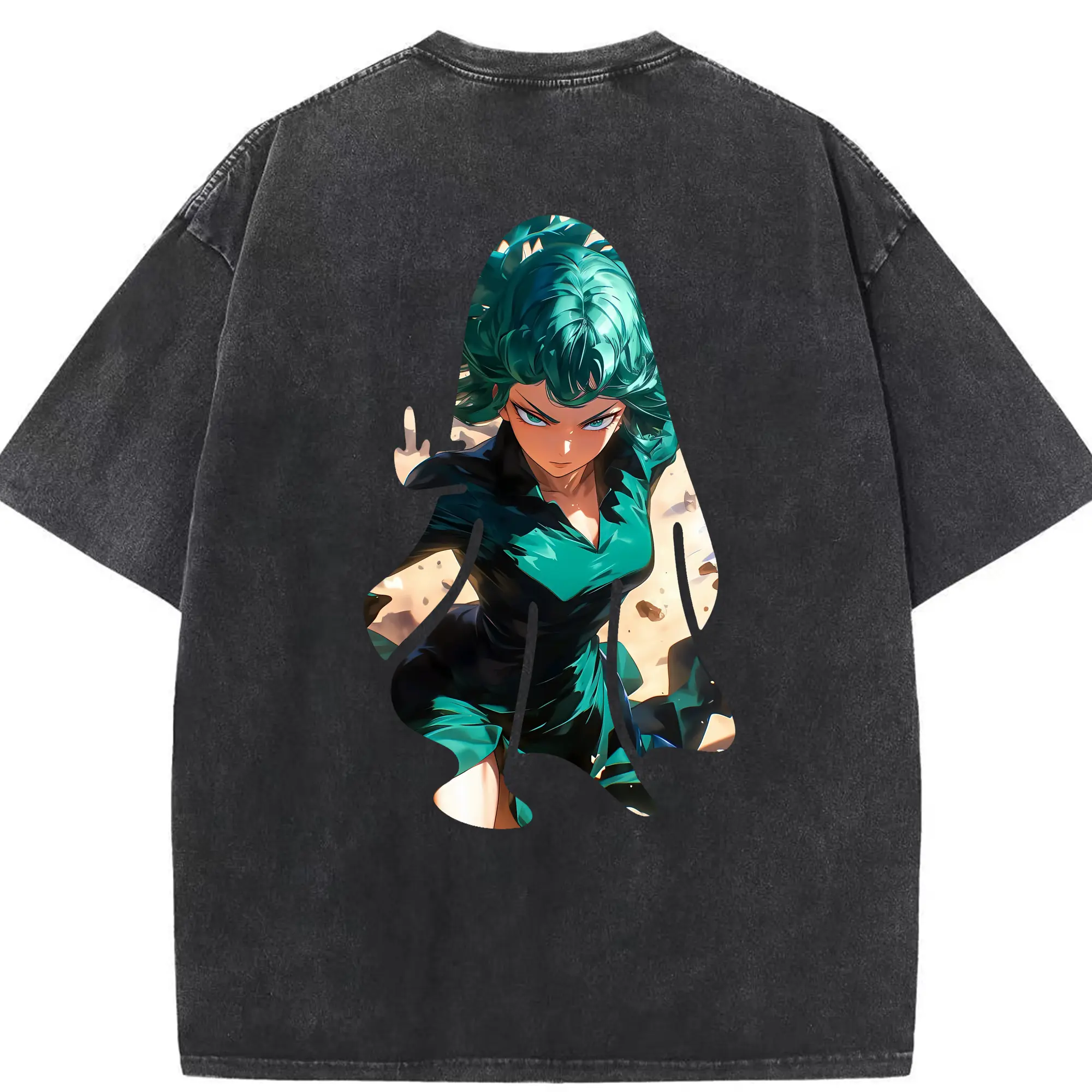 ワンパンマン グッズ 戦慄のタツマキ - 綿100％ ヴィンテージ風 半袖Tシャツ ・ 背面プリント ・ 柔らか肌触り ・ 通気性 快適 ・ スポーツ カジュアル 外出用