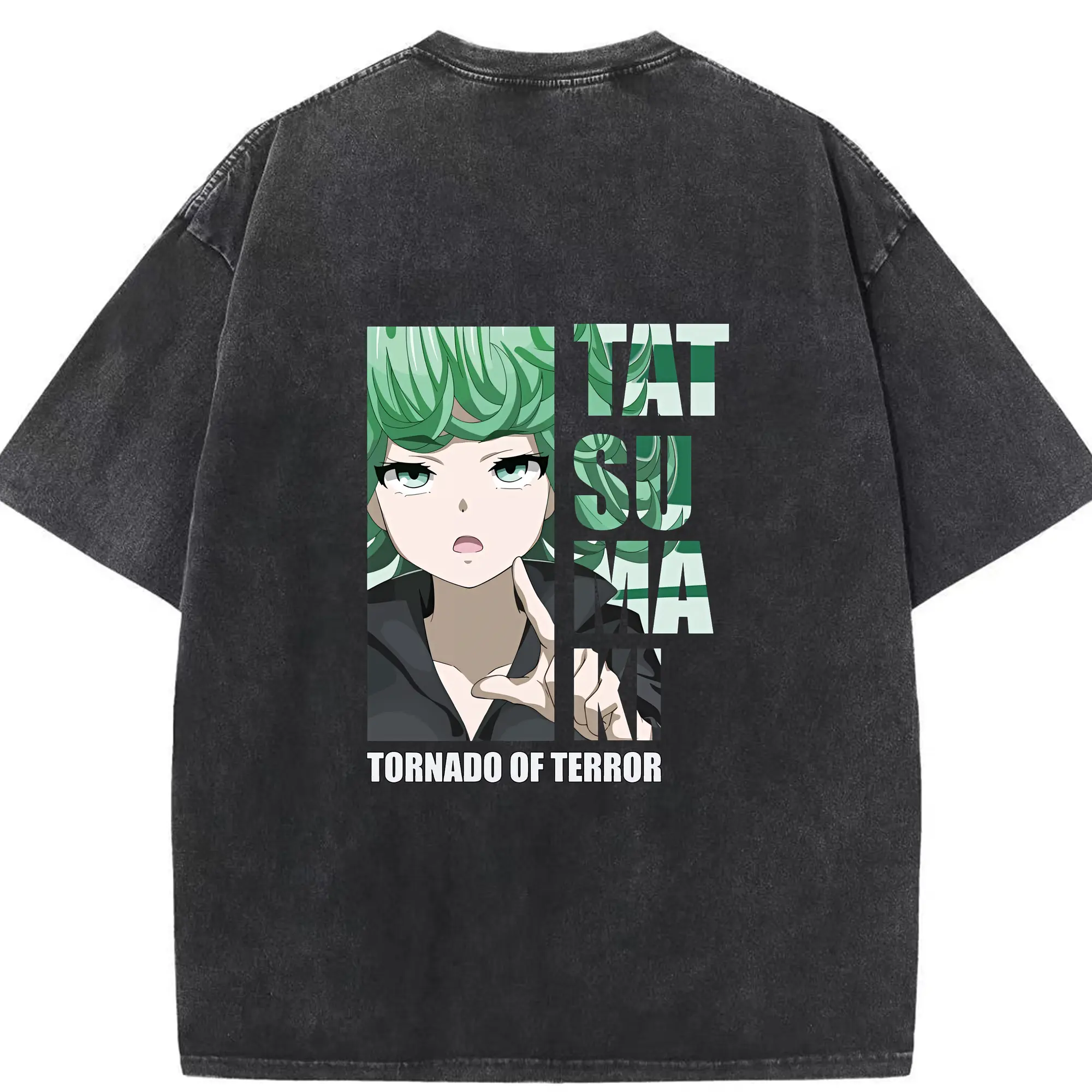 ワンパンマン グッズ 戦慄のタツマキ - 綿100％ ヴィンテージ風 半袖Tシャツ ・ 背面プリント ・ 柔らか肌触り ・ 通気性 快適 ・ スポーツ カジュアル 外出用