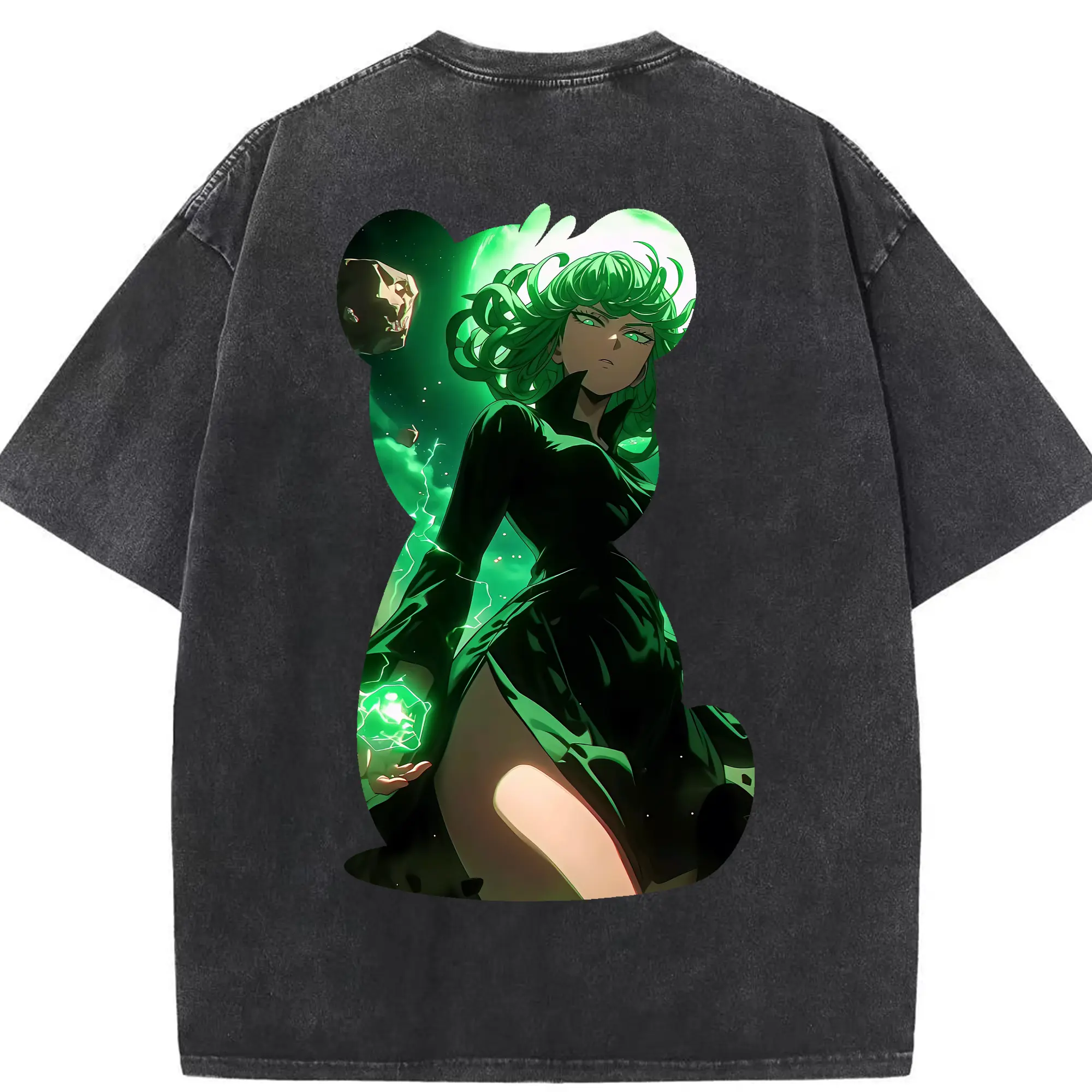 ワンパンマン グッズ 戦慄のタツマキ - 綿100％ ヴィンテージ風 半袖Tシャツ ・ 背面プリント ・ 柔らか肌触り ・ 通気性 快適 ・ スポーツ カジュアル 外出用